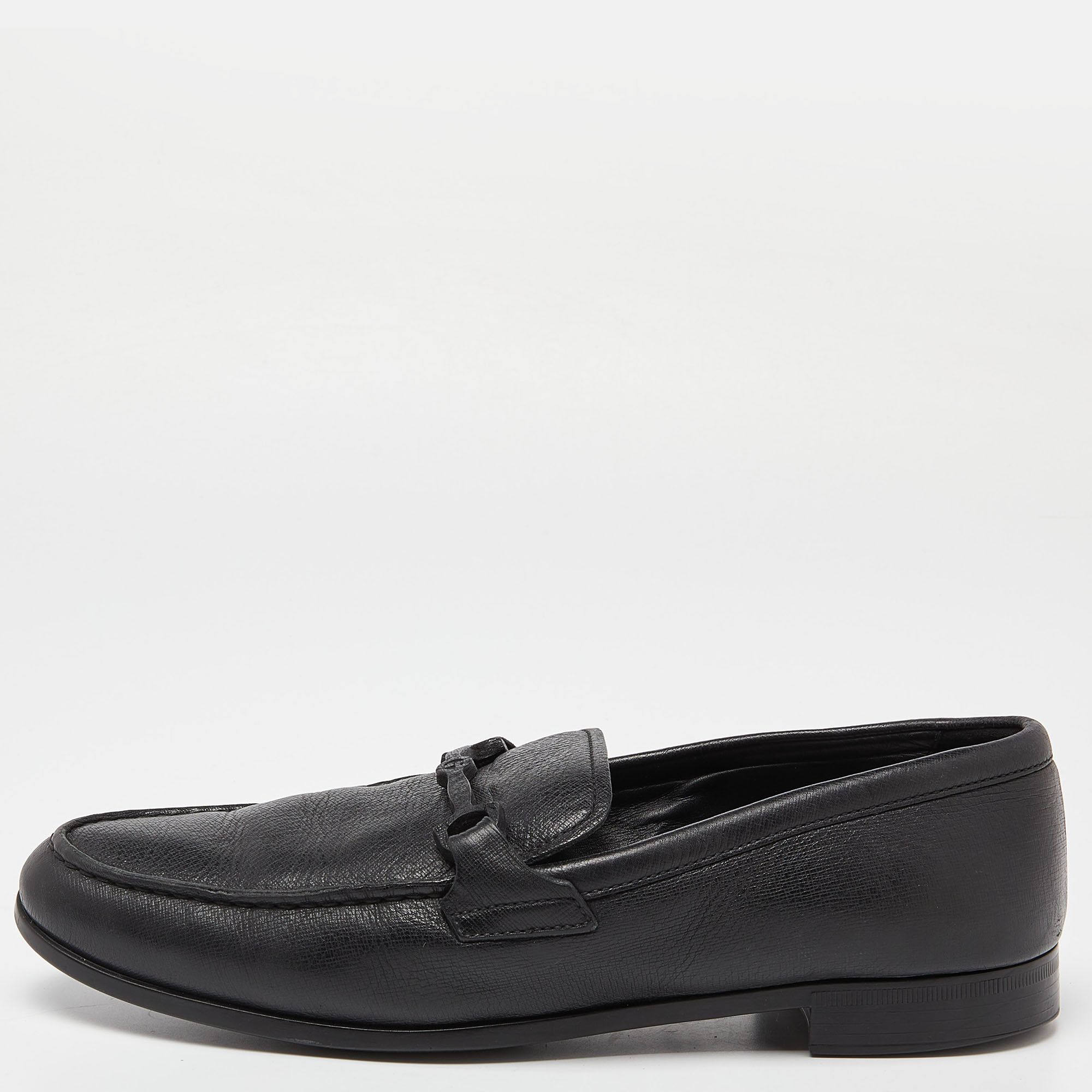 Pre-owned Giorgio Armani Black Leather Slip On Loafers Size 41.5