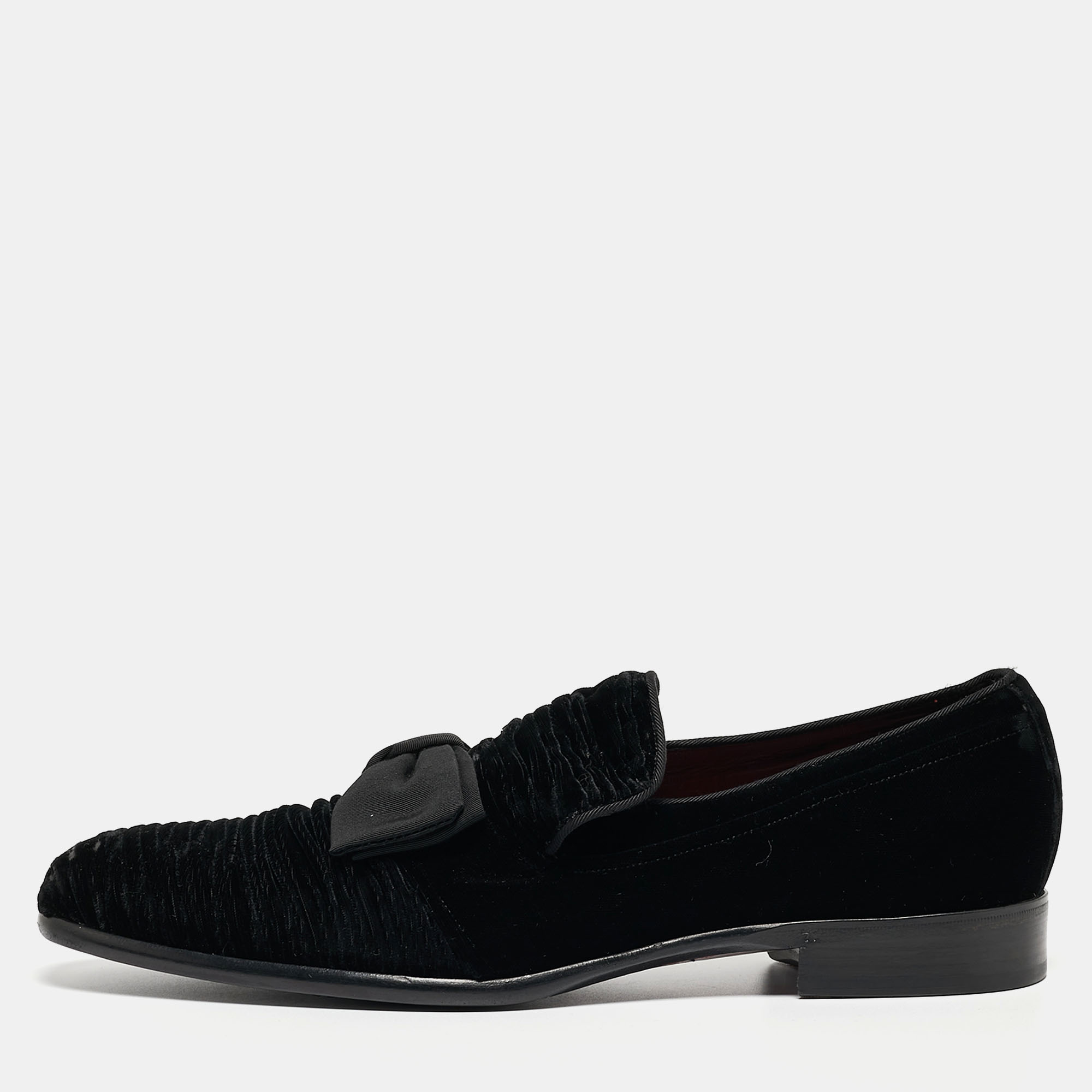 Pre-owned Dolce & Gabbana Black Velvet Bow Loafers Size 44