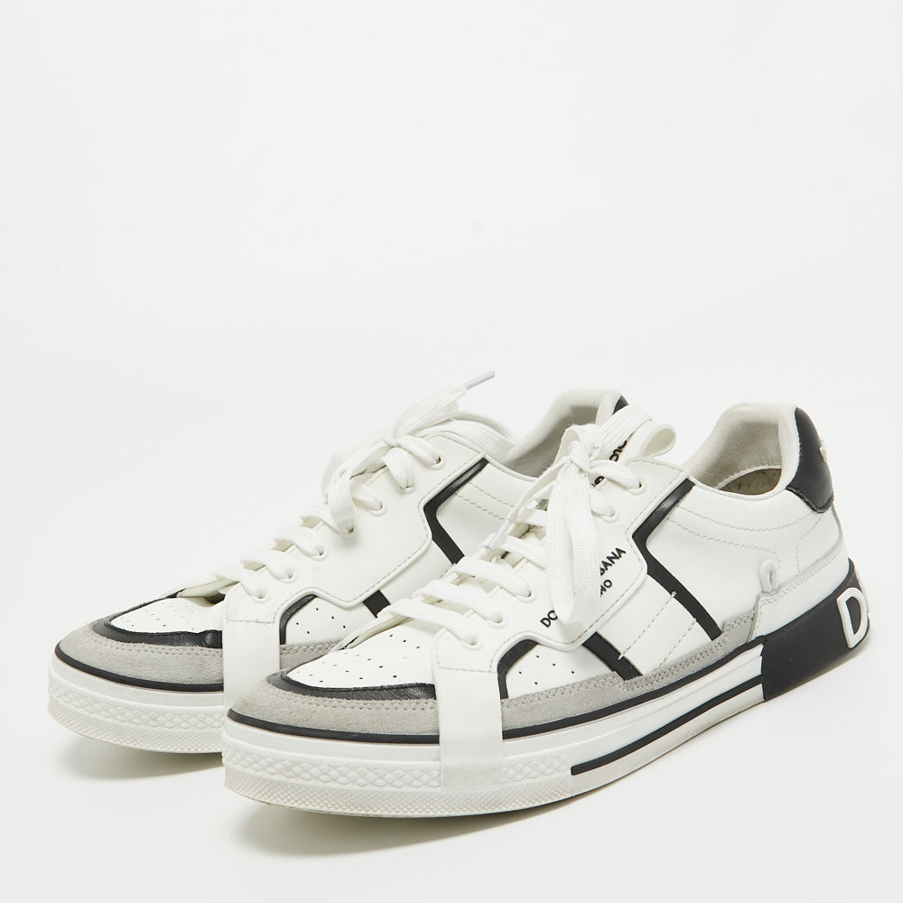 

Dolce & Gabbana White/Grey Suede and Leather Portfino Sneakers Size