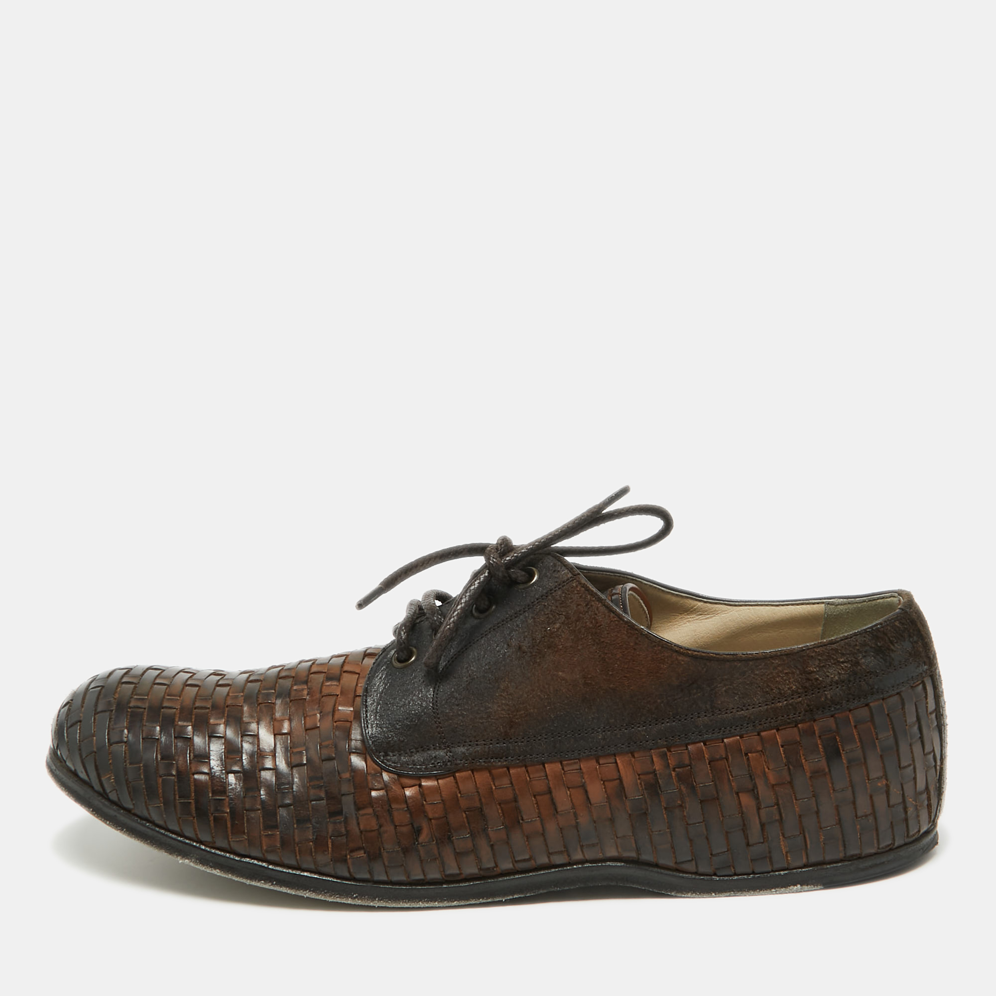 

Dolce & Gabbana Brown Woven Leather and Suede Lace Up Derby Size