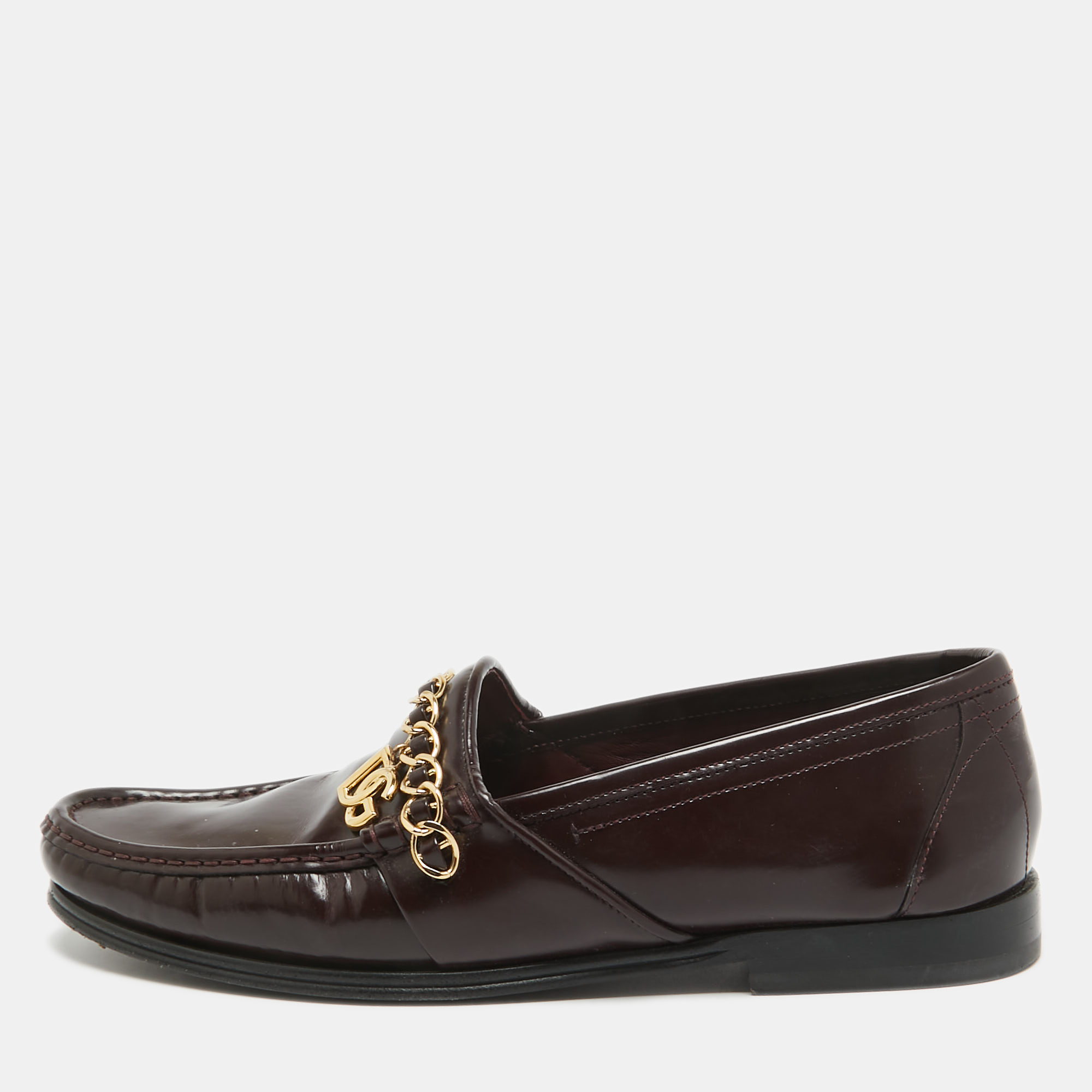 

Dolce & Gabbana Burgundy Patent DG Chain Slip On Loafers Size 42