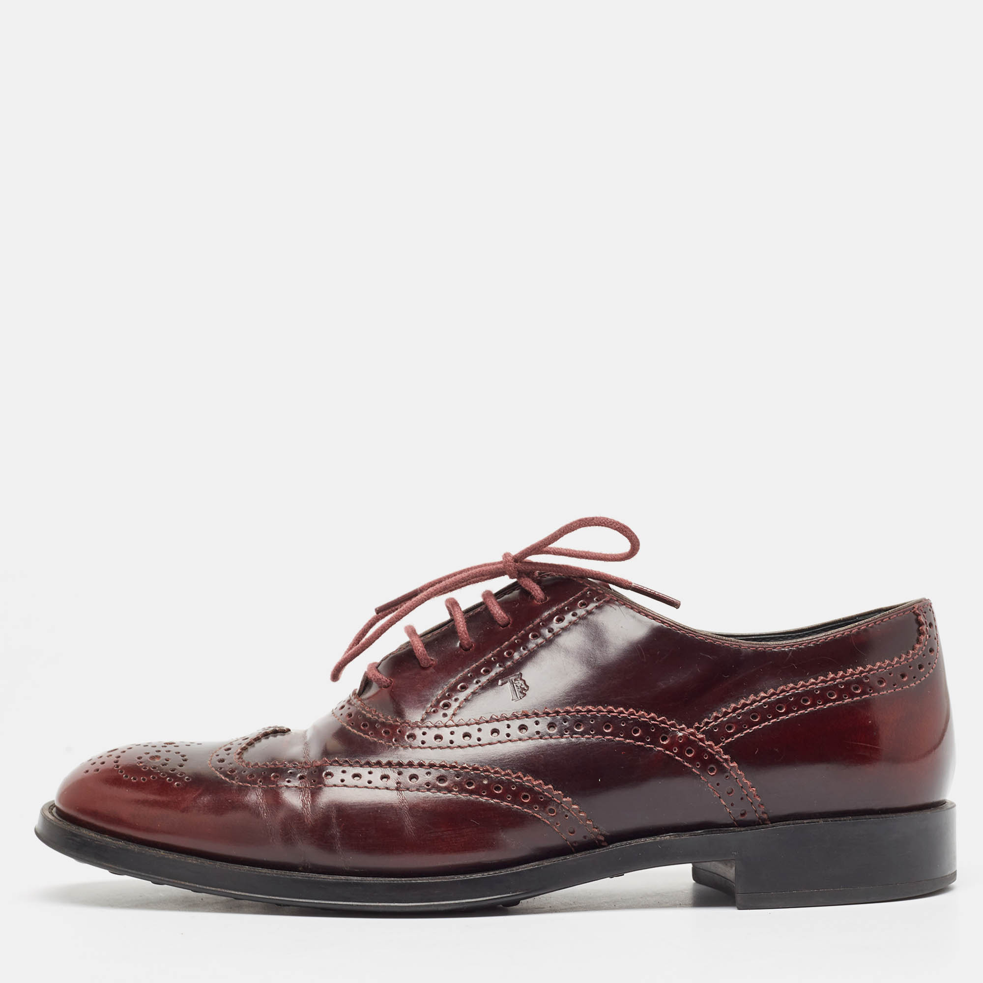 Pre-owned Dolce & Gabbana Burgundy Brogue Leather Lace Up Oxfords Size 38.5