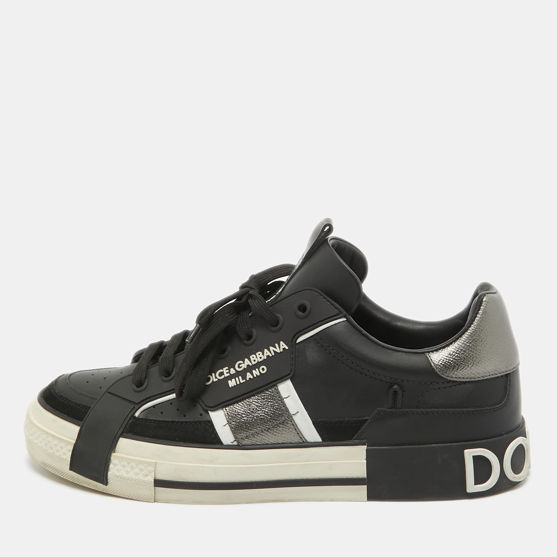 

Dolce & Gabbana Black Leather Custom 2.Zero Low Top Sneakers Size 43