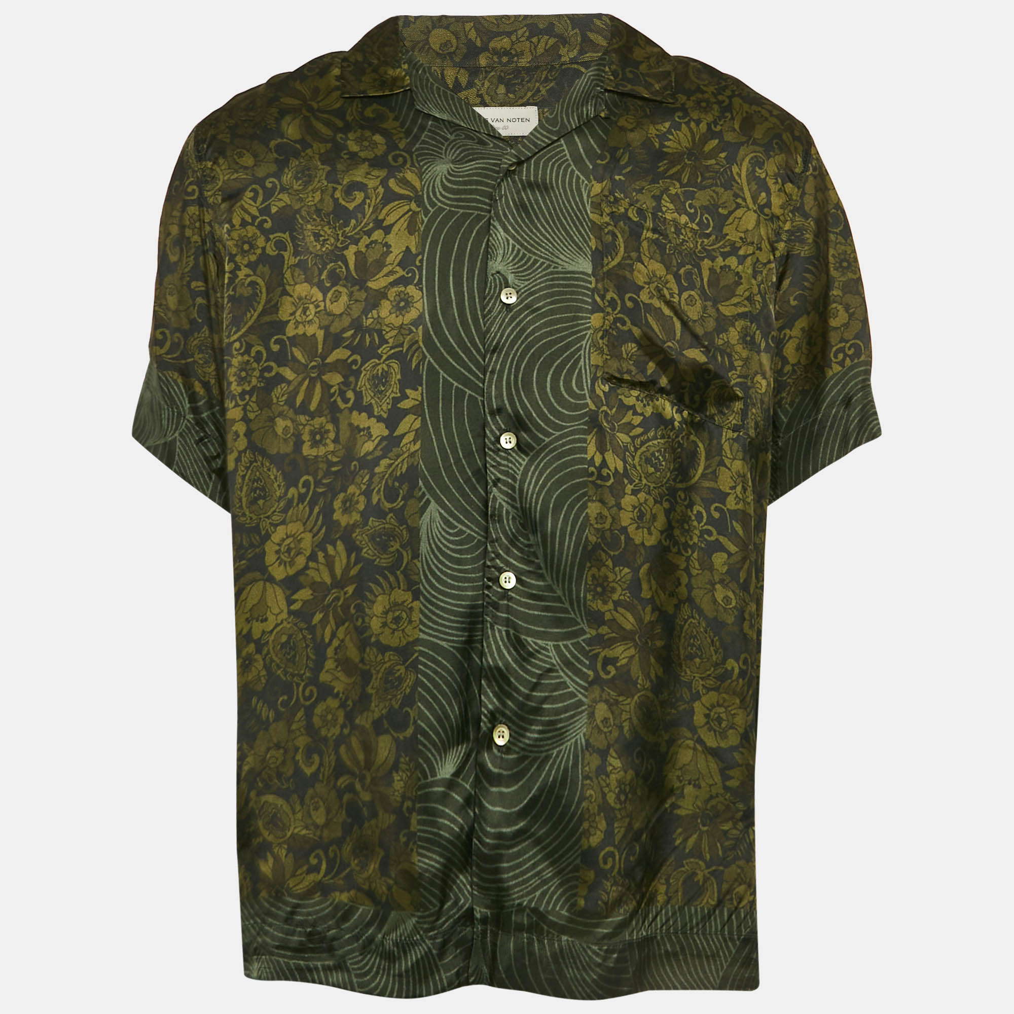 

Dries van Noten Green Floral Print Crepe Short Sleeve Shirt L