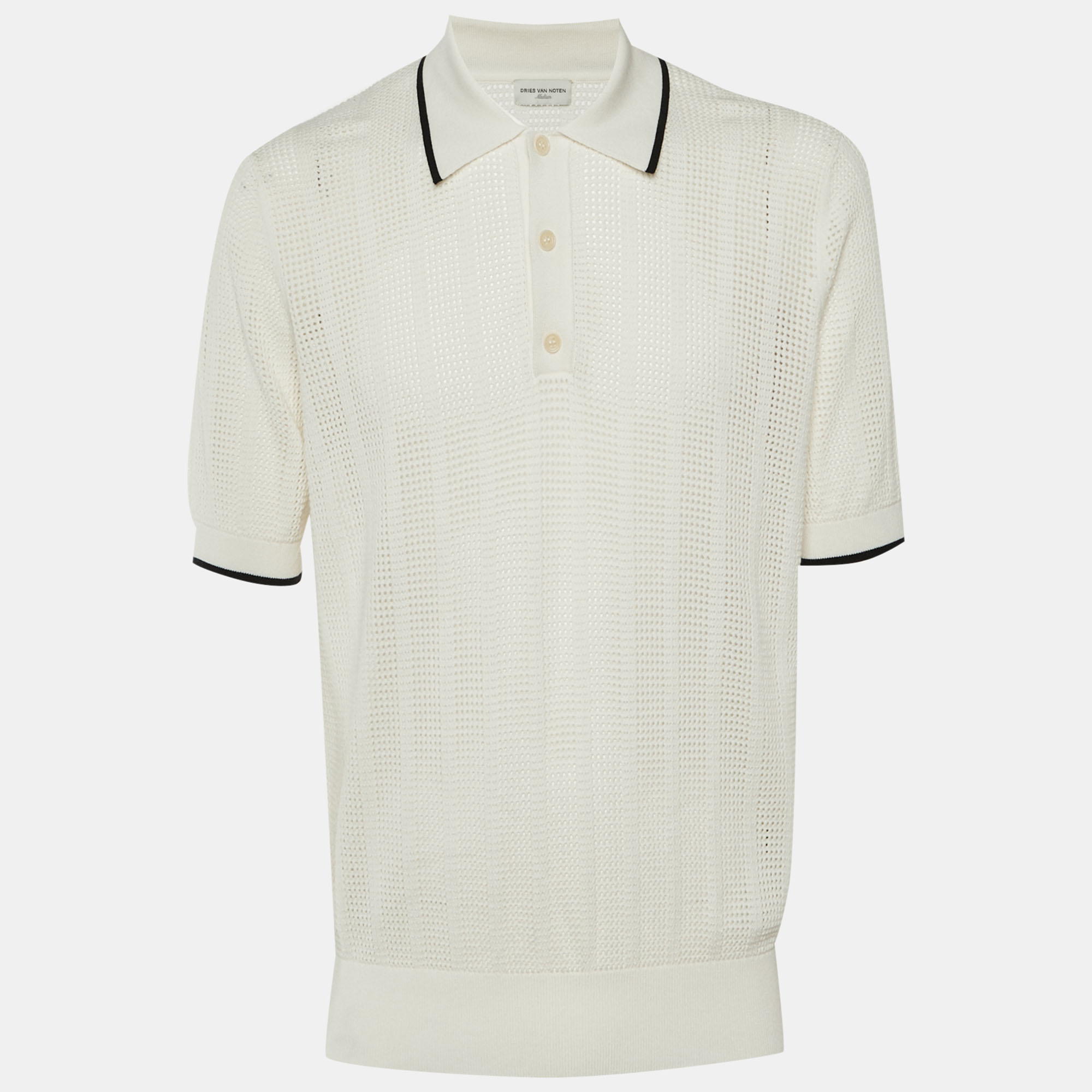 

Dries van Noten Off White Perforated Knit Polo T-Shirt M