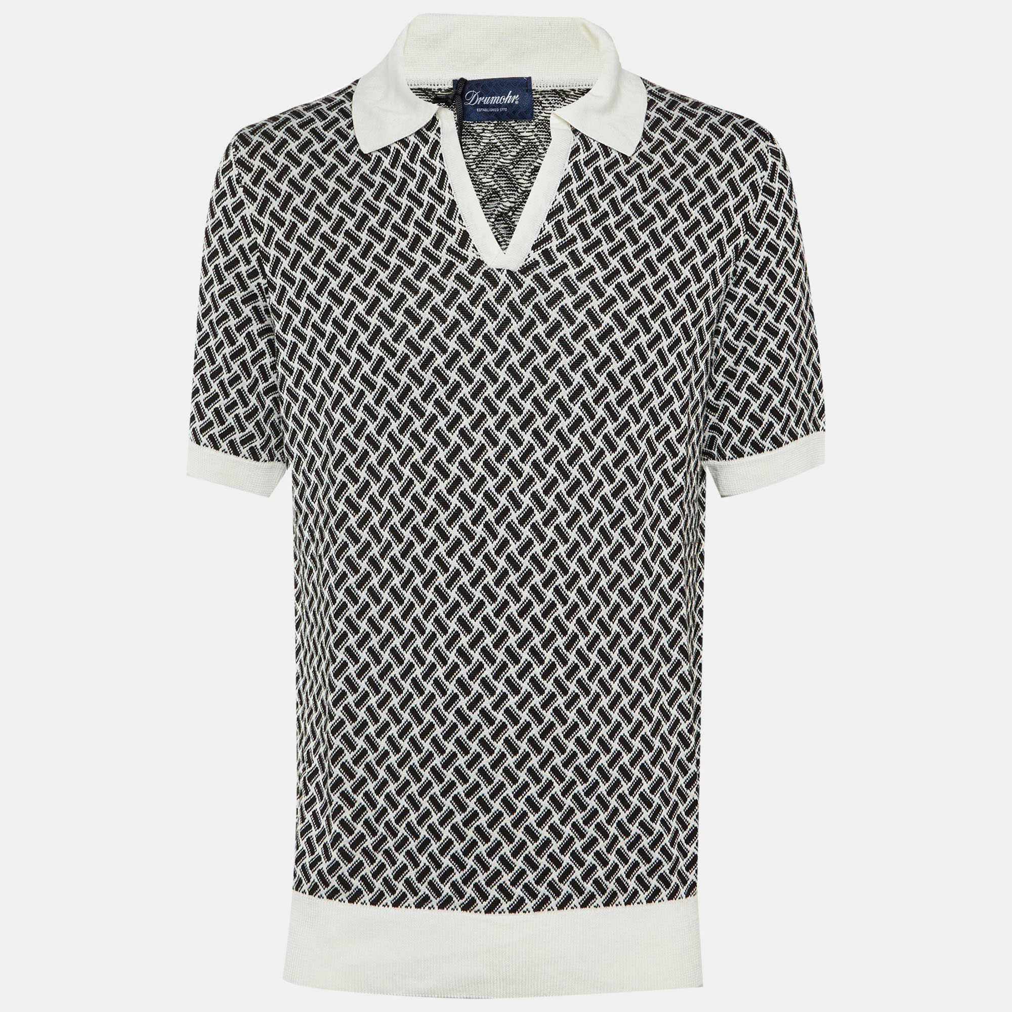 

Drumohr Black/White Cotton & Linen Knit Polo T-Shirt L