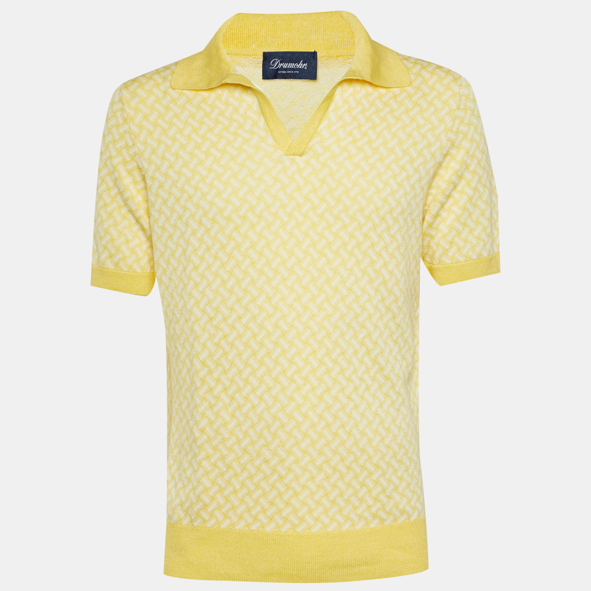 

Drumohr Yellow Cotton & Linen Knit Polo T-Shirt L