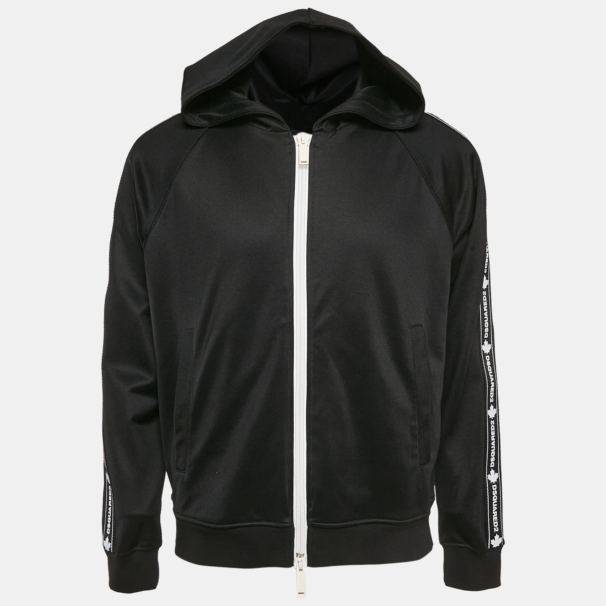 

Dsquared2 Black Jersey Logo Tape Trimmed Zip-Up Hoodie M