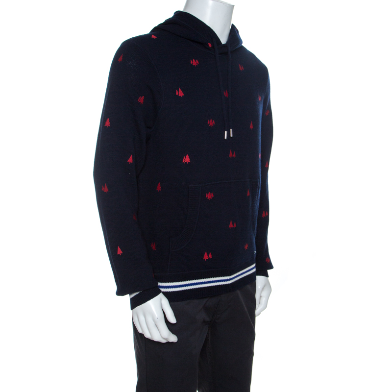 

Dsquared2 Navy Blue Pine Tree Embroidered Knit Hooded Sweater