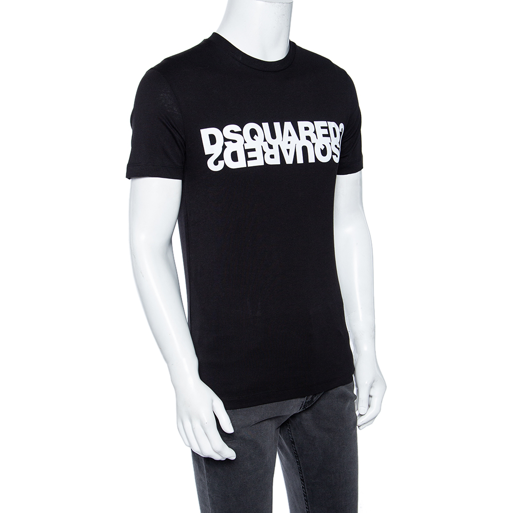 

Dsquared2 Black Double Logo Print Cotton Crewneck T-Shirt