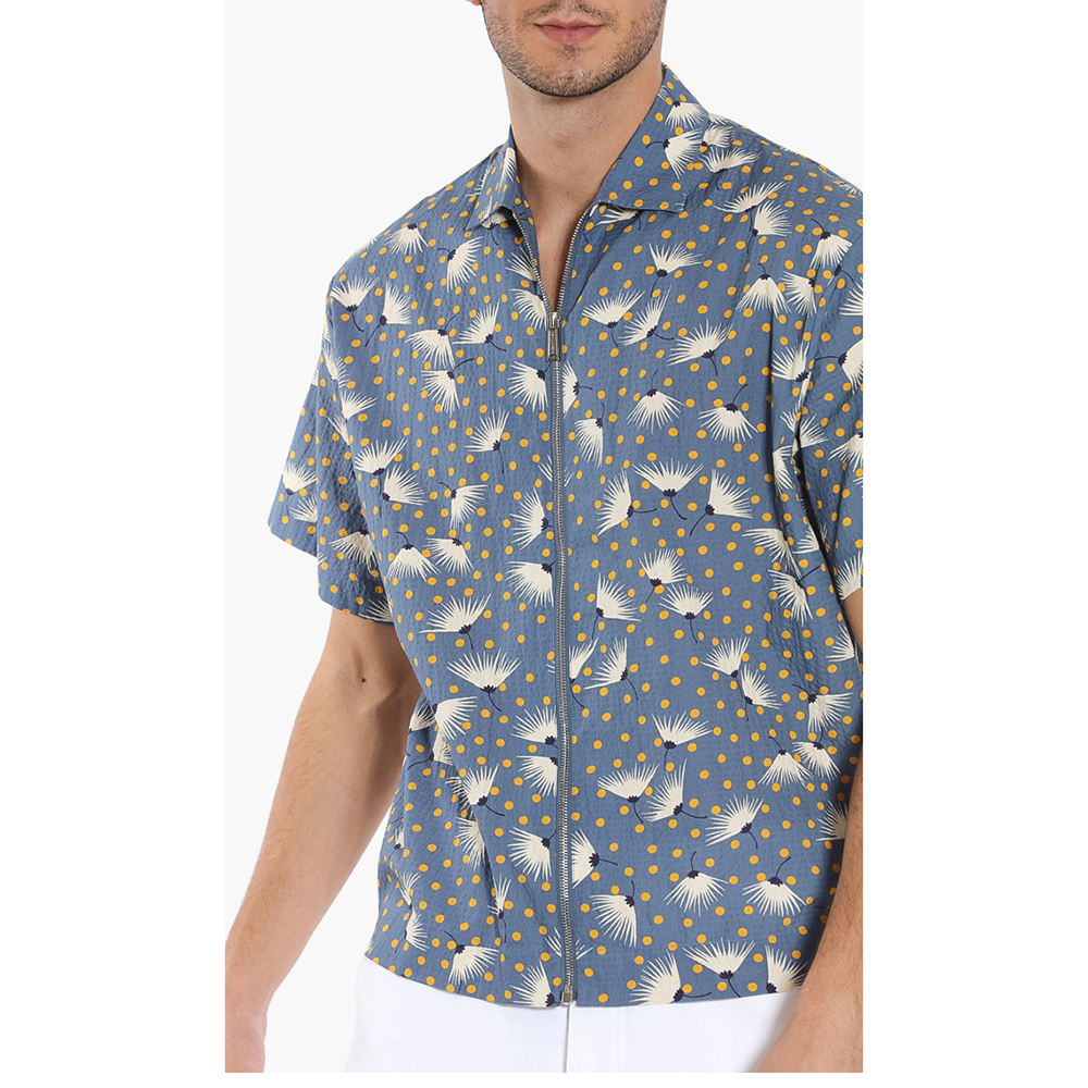 

Dsquared2 Blue Printed Zip Short Sleeves Shirt  (IT 46