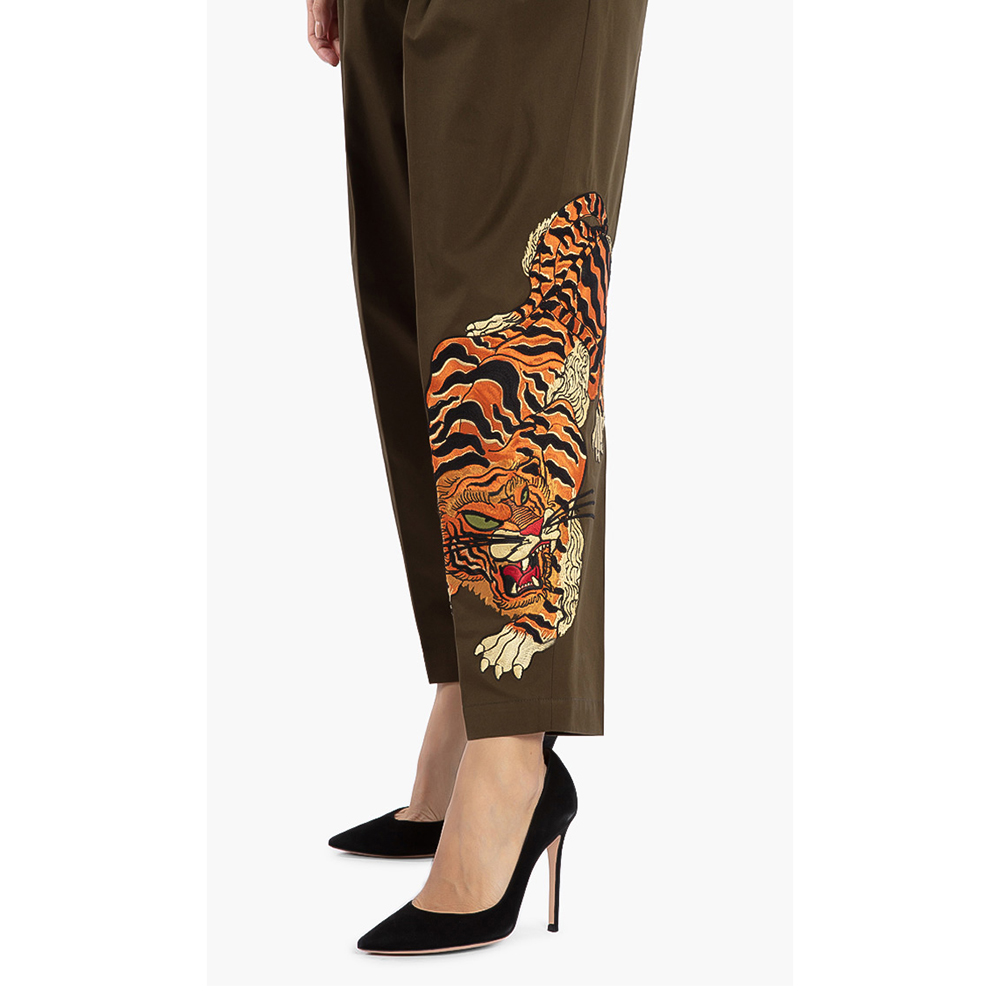 

Dsquared2 Brown Tiger Embroidered Fight Fit Pants  (46