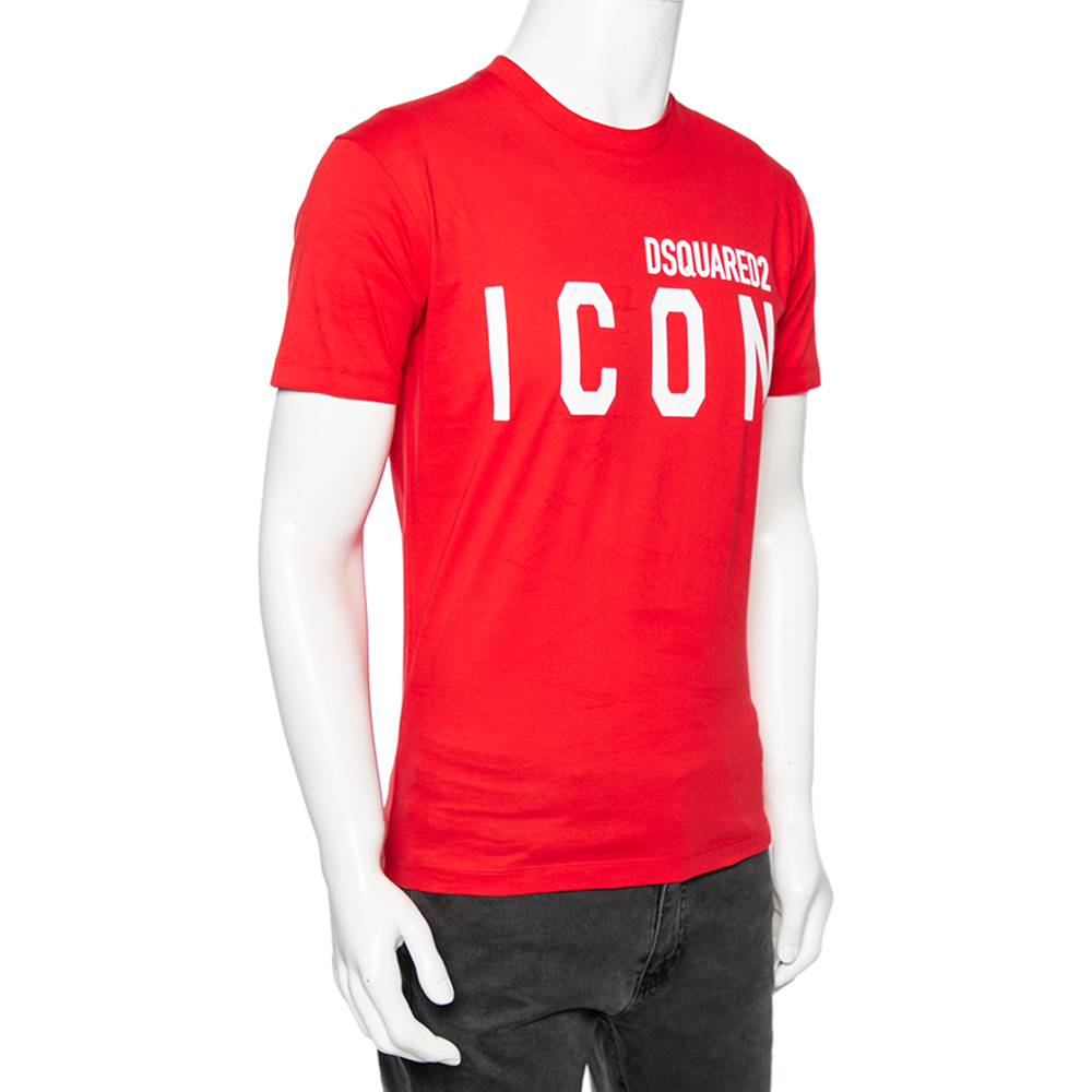 

Dsquared2 Red Icon Logo Printed Cotton Short Sleeve T-Shirt
