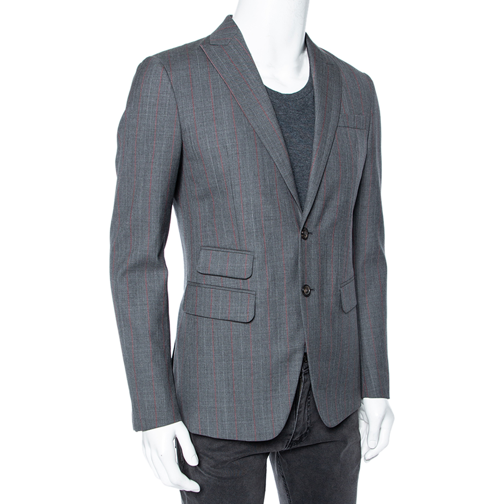 

Dsquared2 Grey Pinstriped Wool Single Breasted Blazer