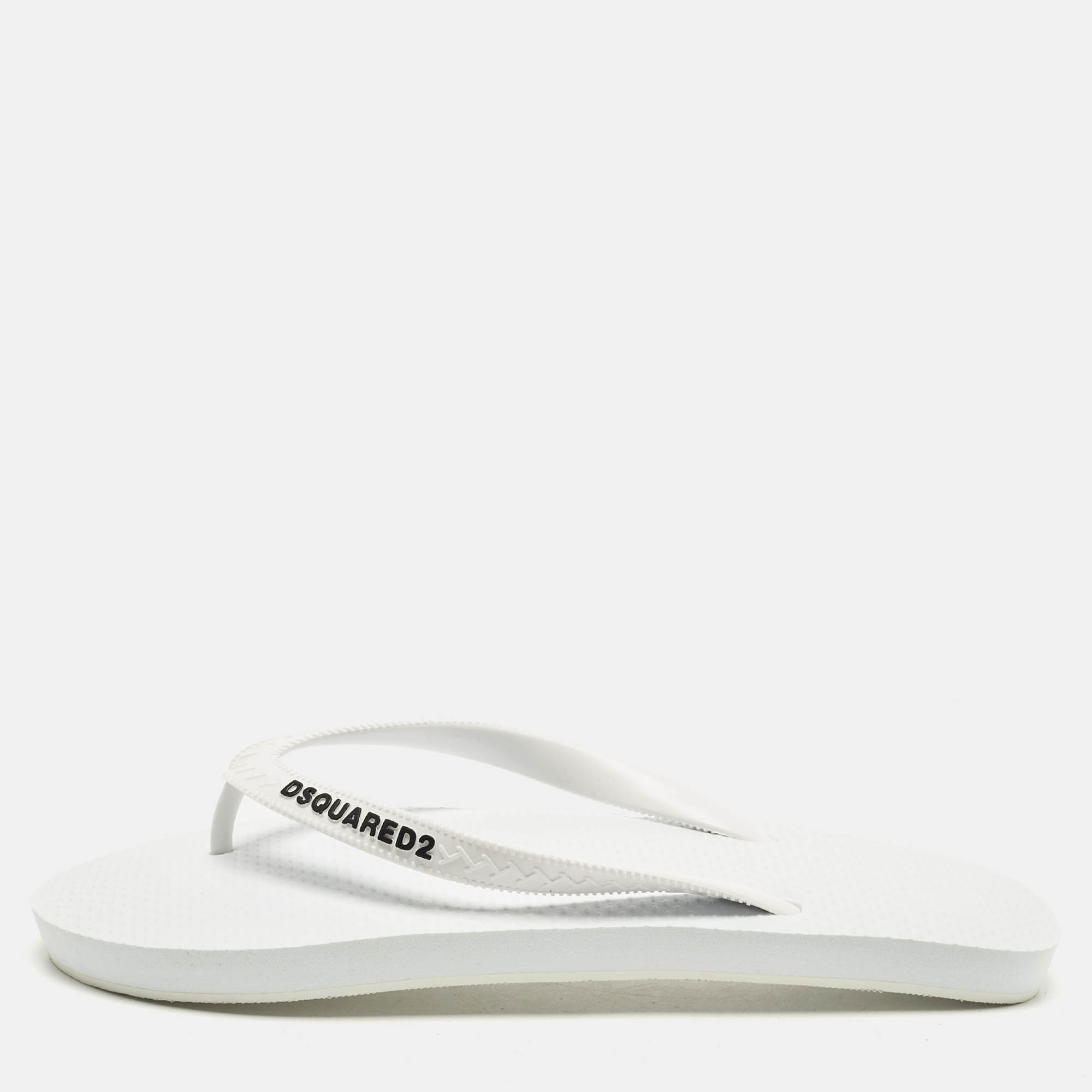 Pre-owned Dsquared2 Size 41 White Rubber Logo Flip Flops