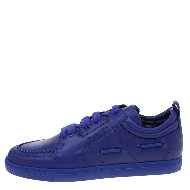 

Dsquared2 Blue Leather Whipstitch Detail Sneakers Size