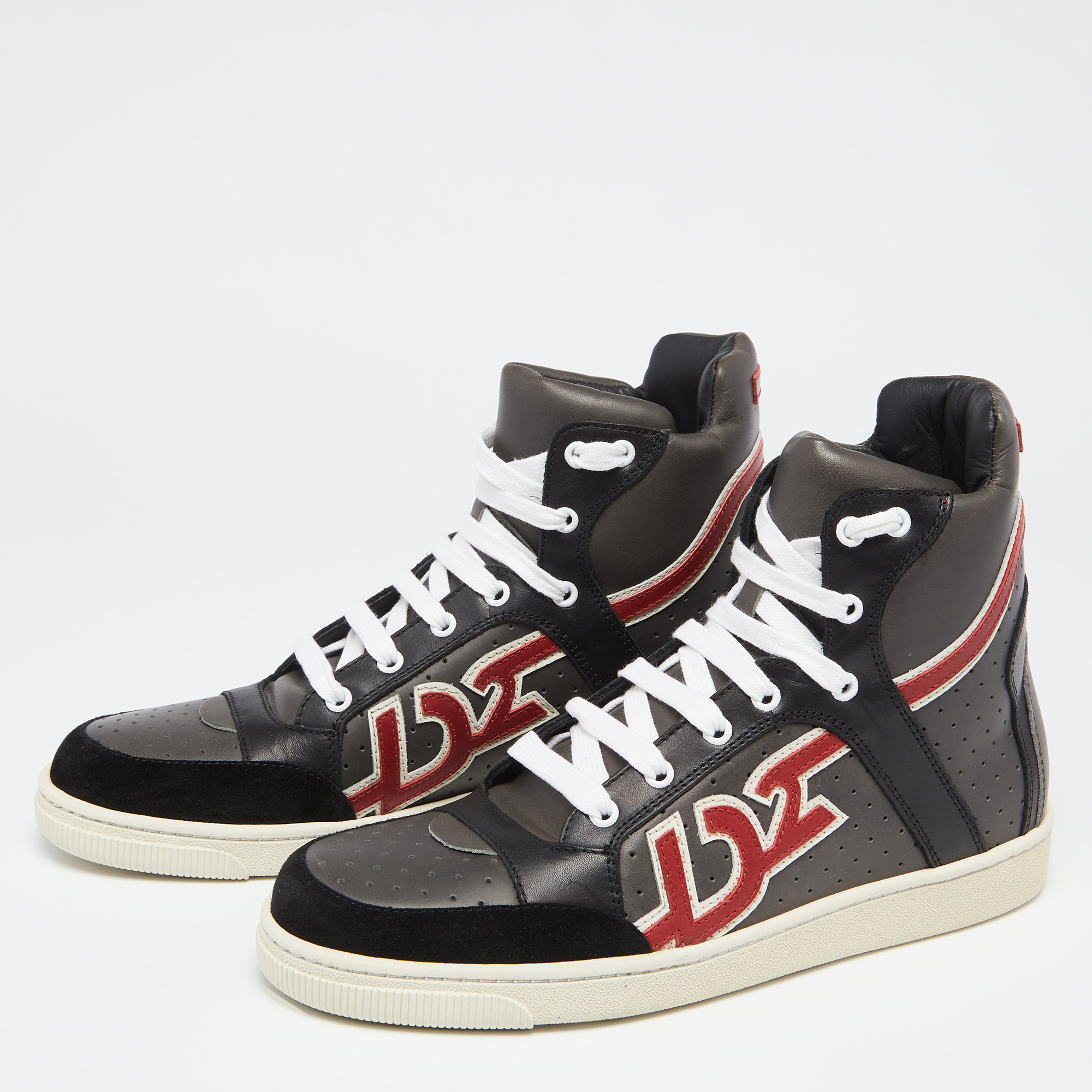 

Dsquared2 Grey/Black Leather And Suede High Top Sneakers Size