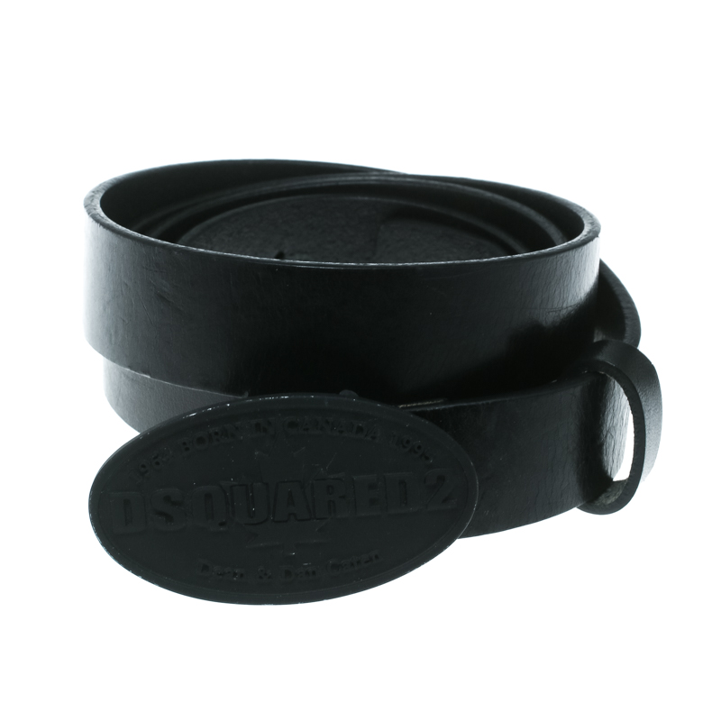 

Dsquared2 Black Leather Belt Size