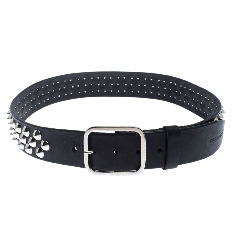 Dsquared2 Black Leather Studded Belt 105CM