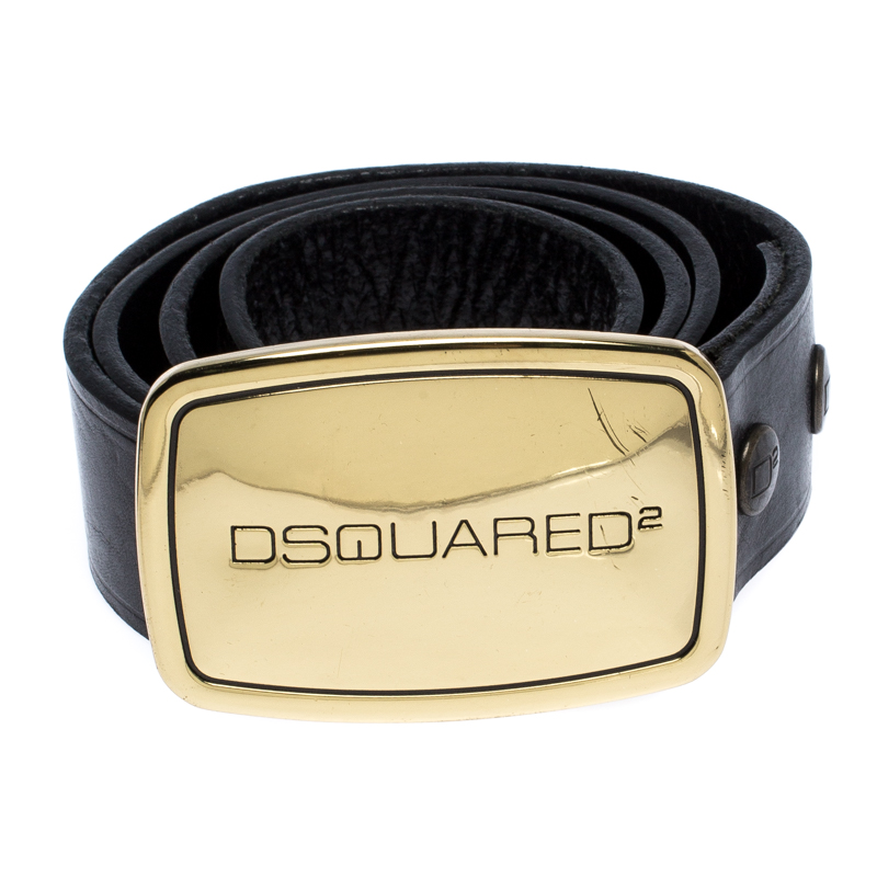 

Dsquared2 Black Leather Logo Plaque Buckle Belt Medium