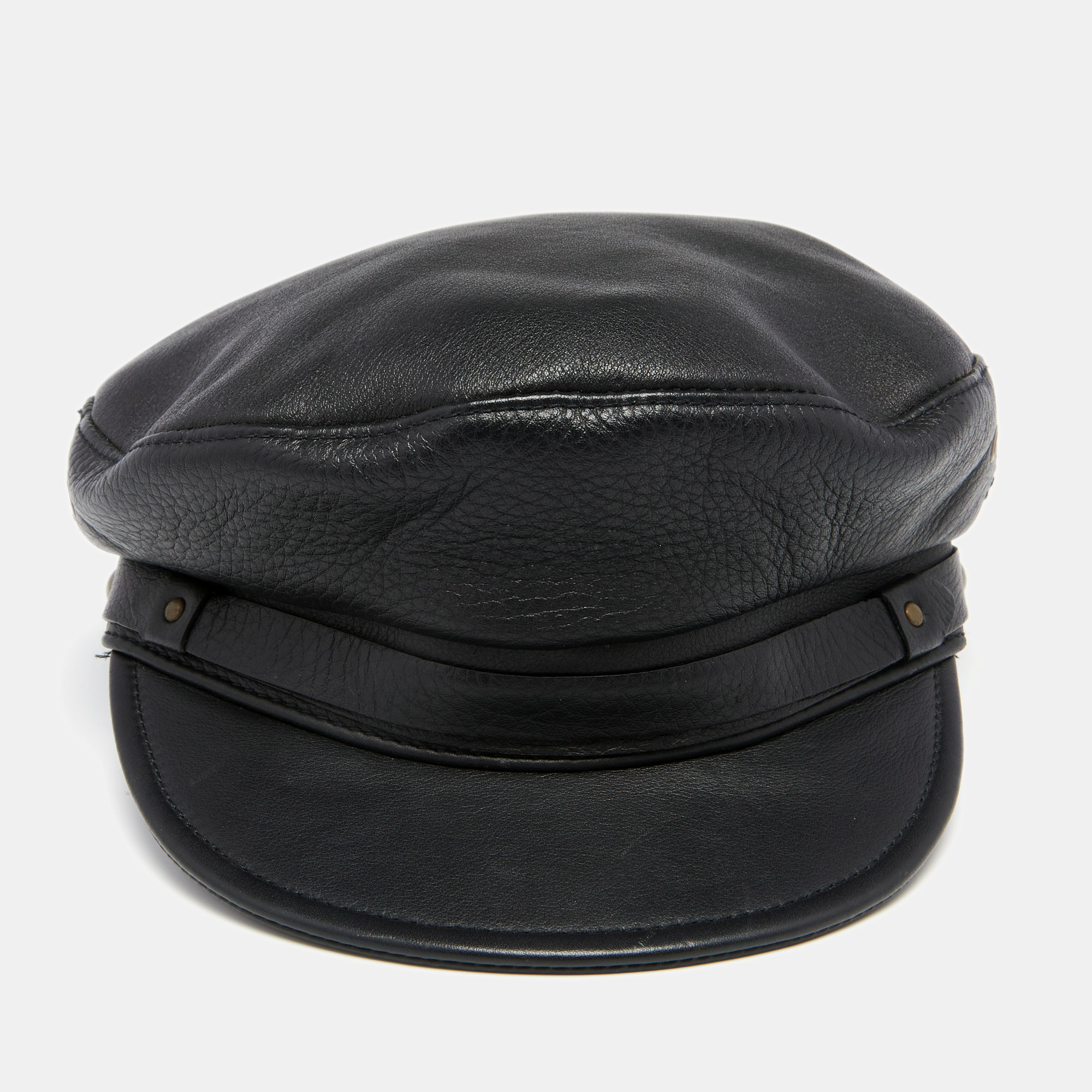 

DSquared2 Black Marlon Brando Leather Newsboy Cap