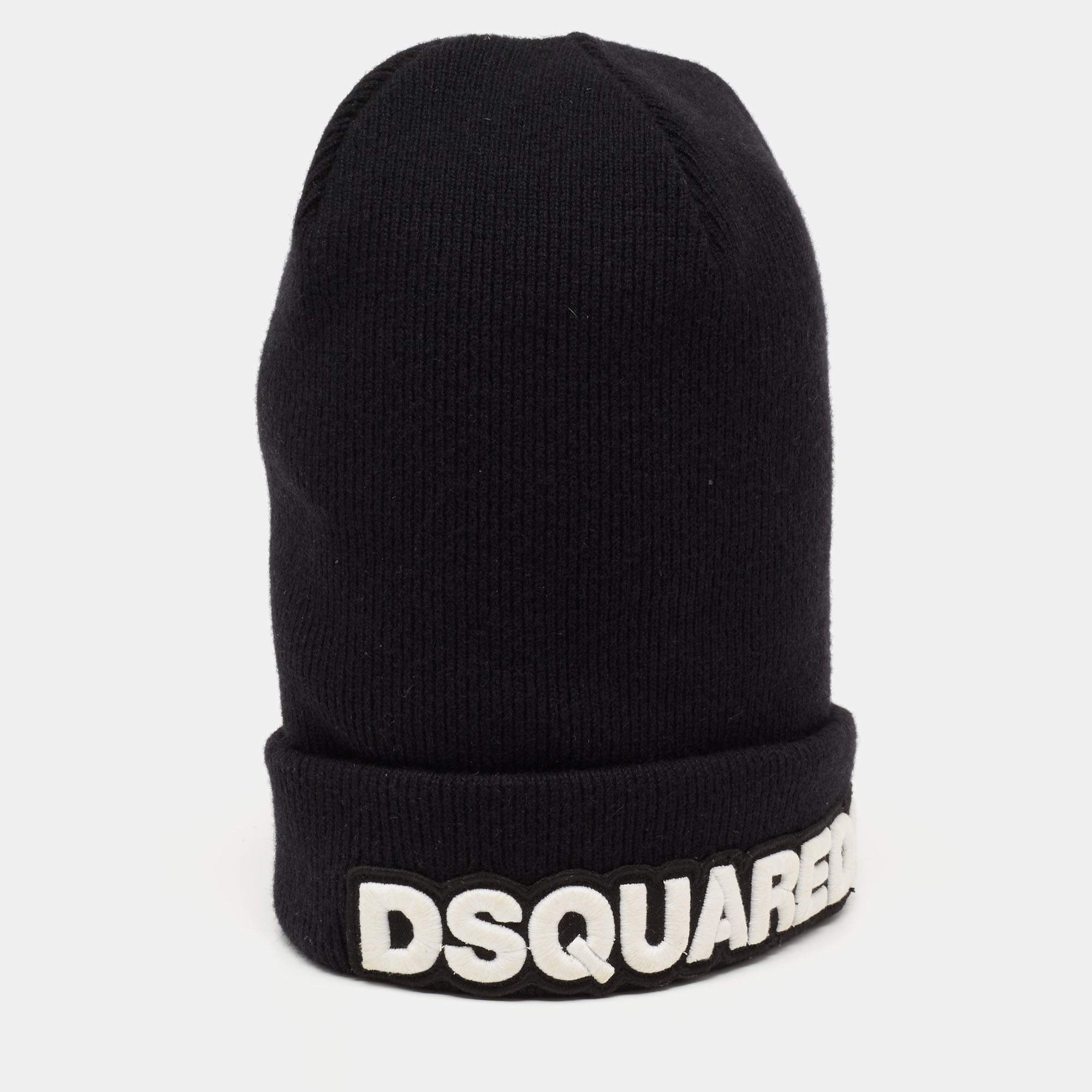 

Dsquared2 Black Logo Embroidered Wool Beanie