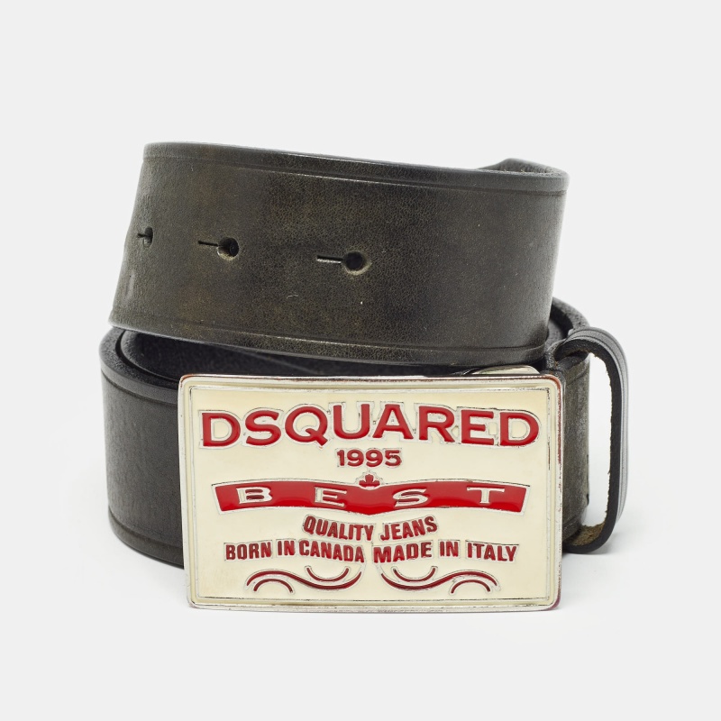 

Dsquared2 Black Leather Logo Plague Buckle Belt