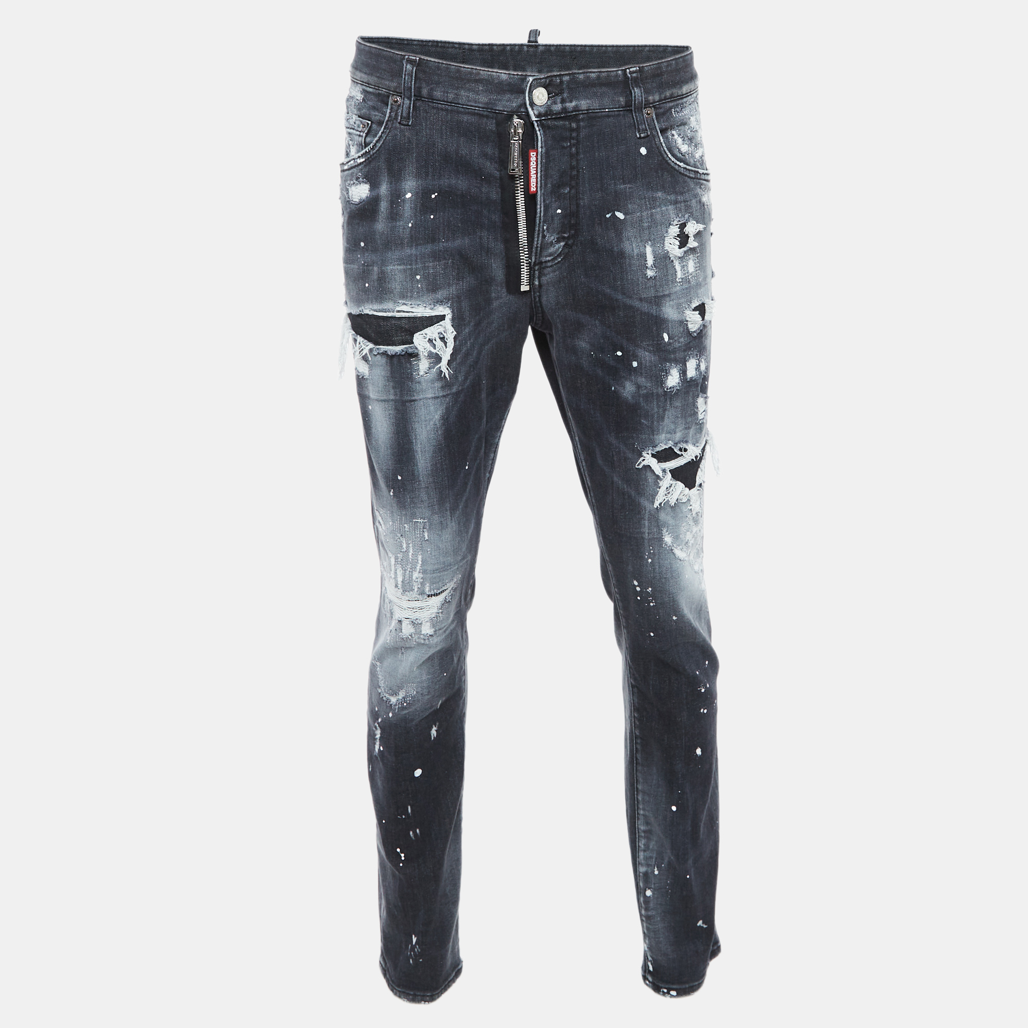 

Dsquared2 Grey Printed & Distressed Denim Skater Jeans XL Waist 38"