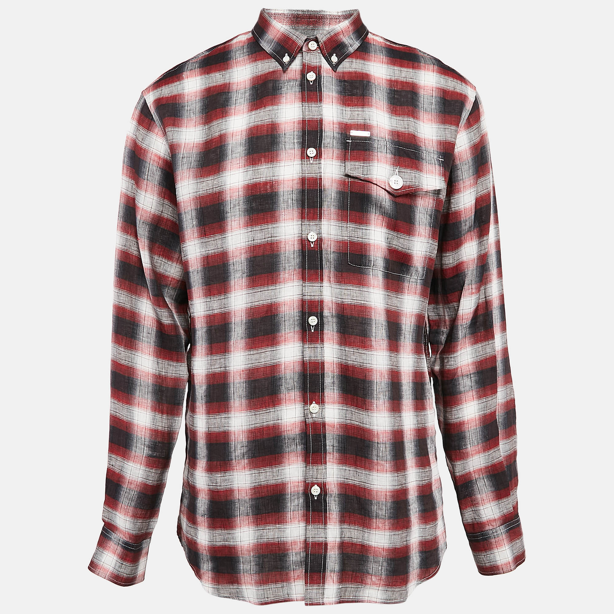 Pre-owned Dsquared2 Red Checked Linen Button Front Shirt L