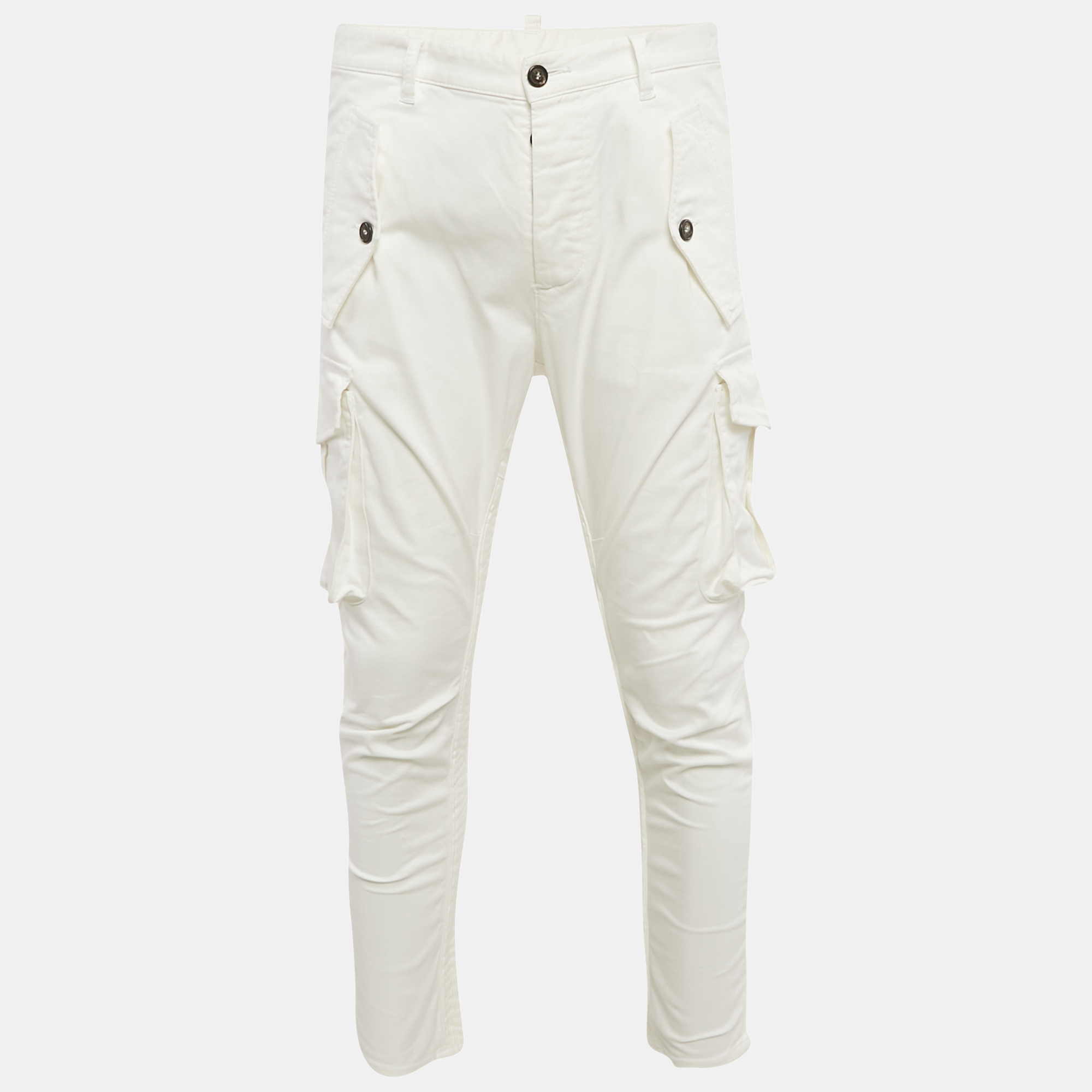 

Dsquared2 White Cotton Shirring Detail Cargo Pants M