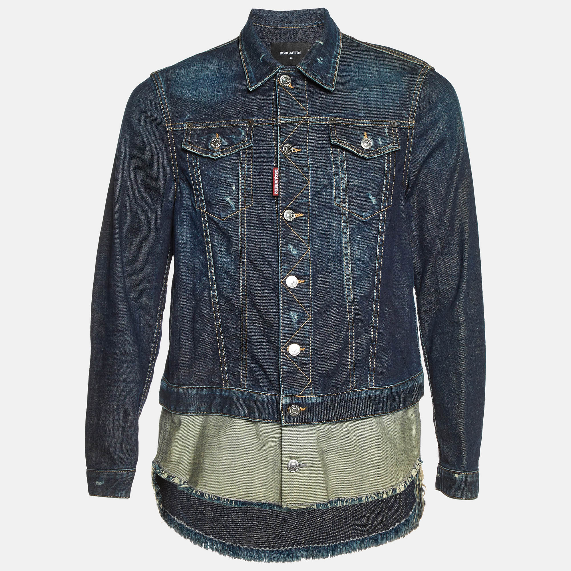 

Dsquared2 Navy Blue Raw Edge Layered Denim Jacket M