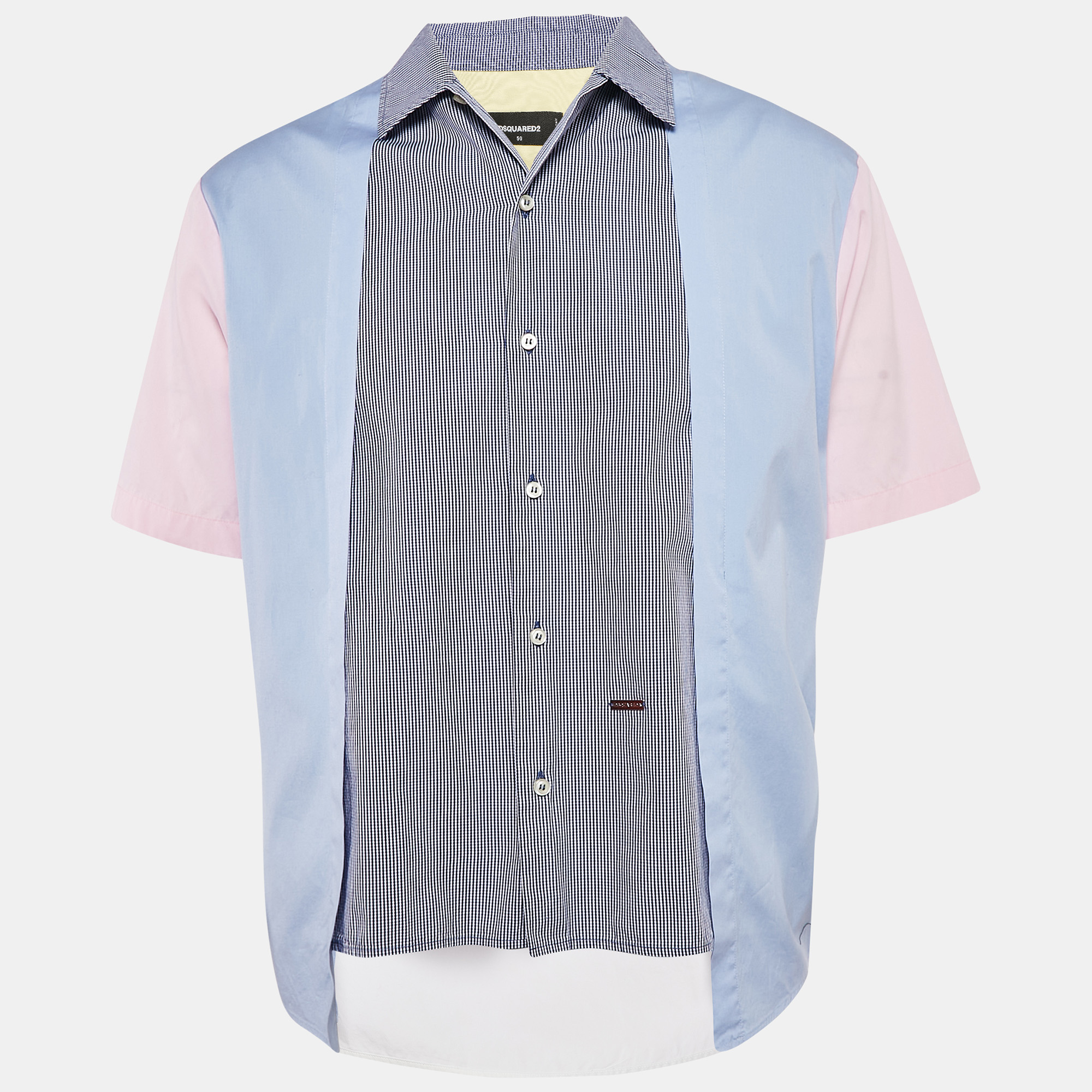 

Dsquared2 Blue Paneled Cotton Short Sleeve Shirt L