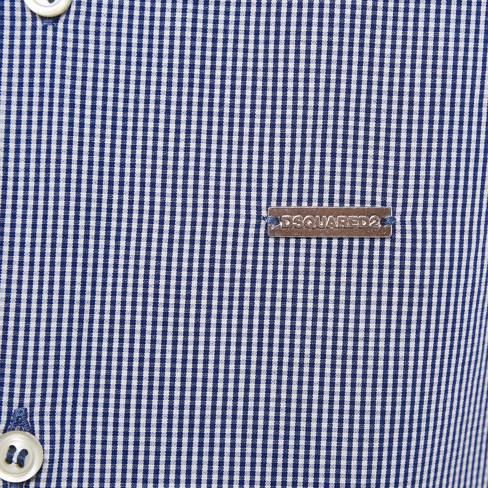Dsquared2 Blue Paneled Cotton Short Sleeve Shirt L 