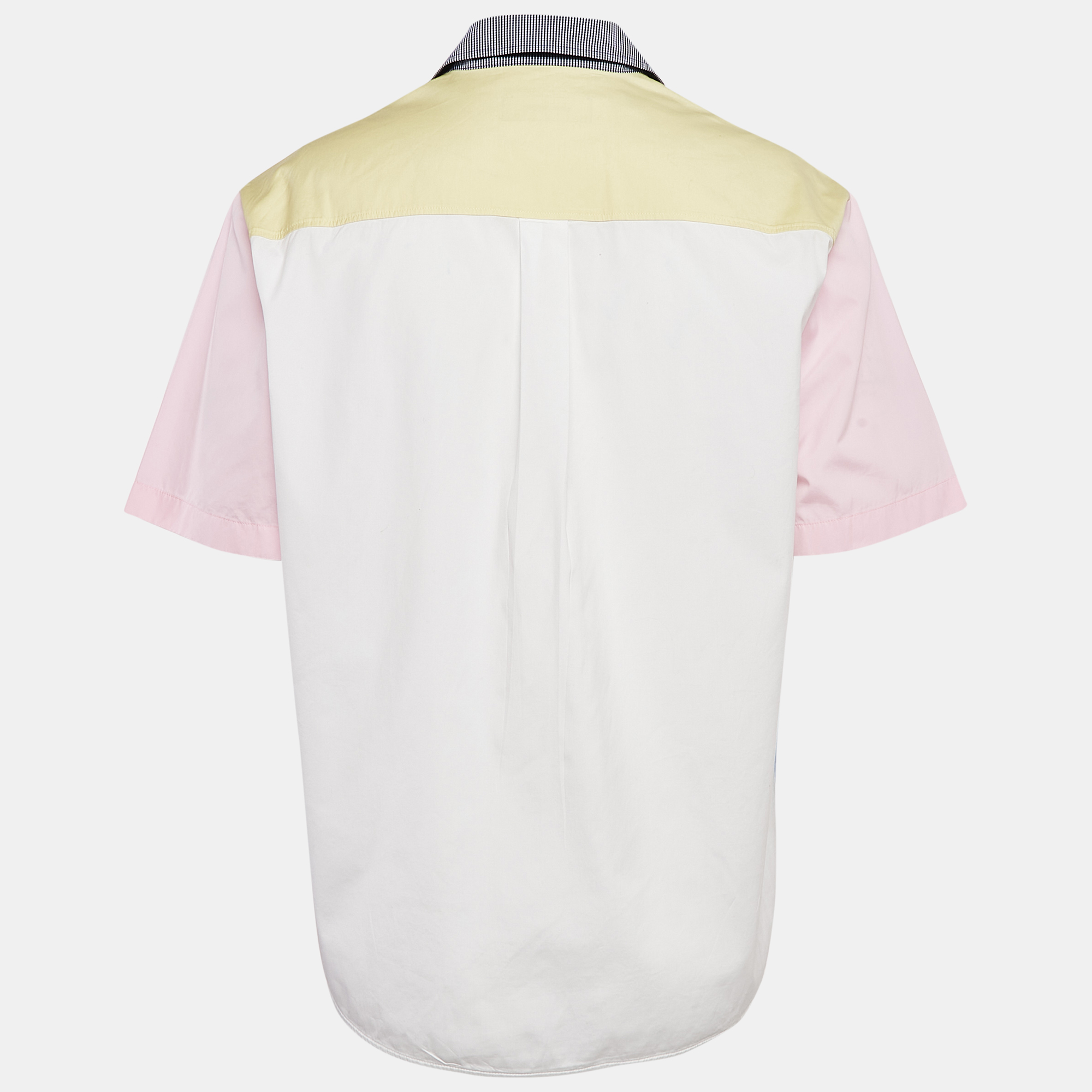Dsquared2 Blue Paneled Cotton Short Sleeve Shirt L 