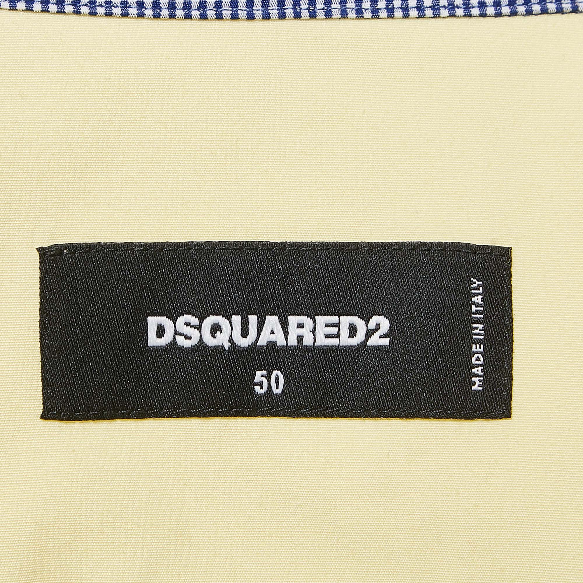 Dsquared2 Blue Paneled Cotton Short Sleeve Shirt L 