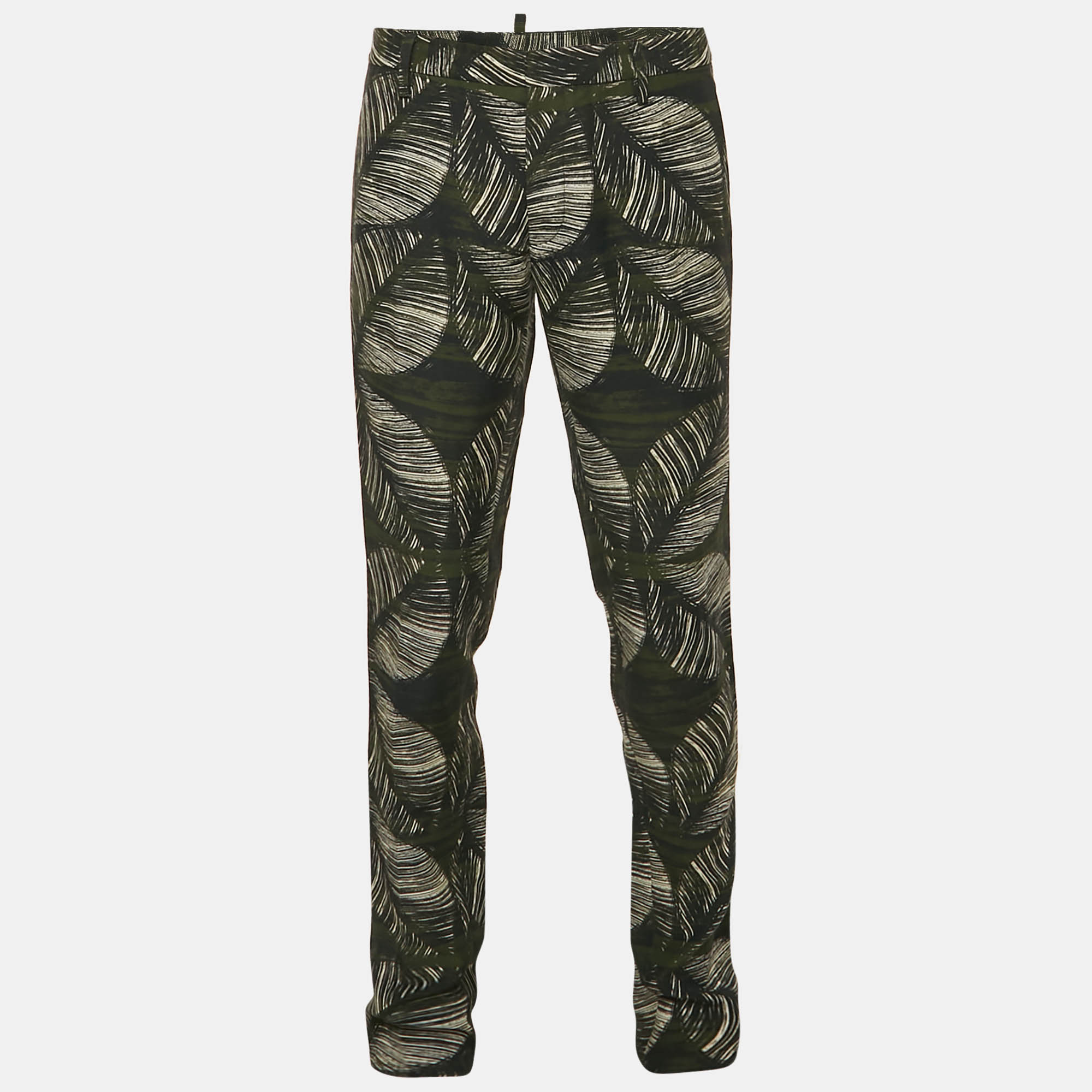 

Dsquared2 Green Tropical Print Crepe Trousers L