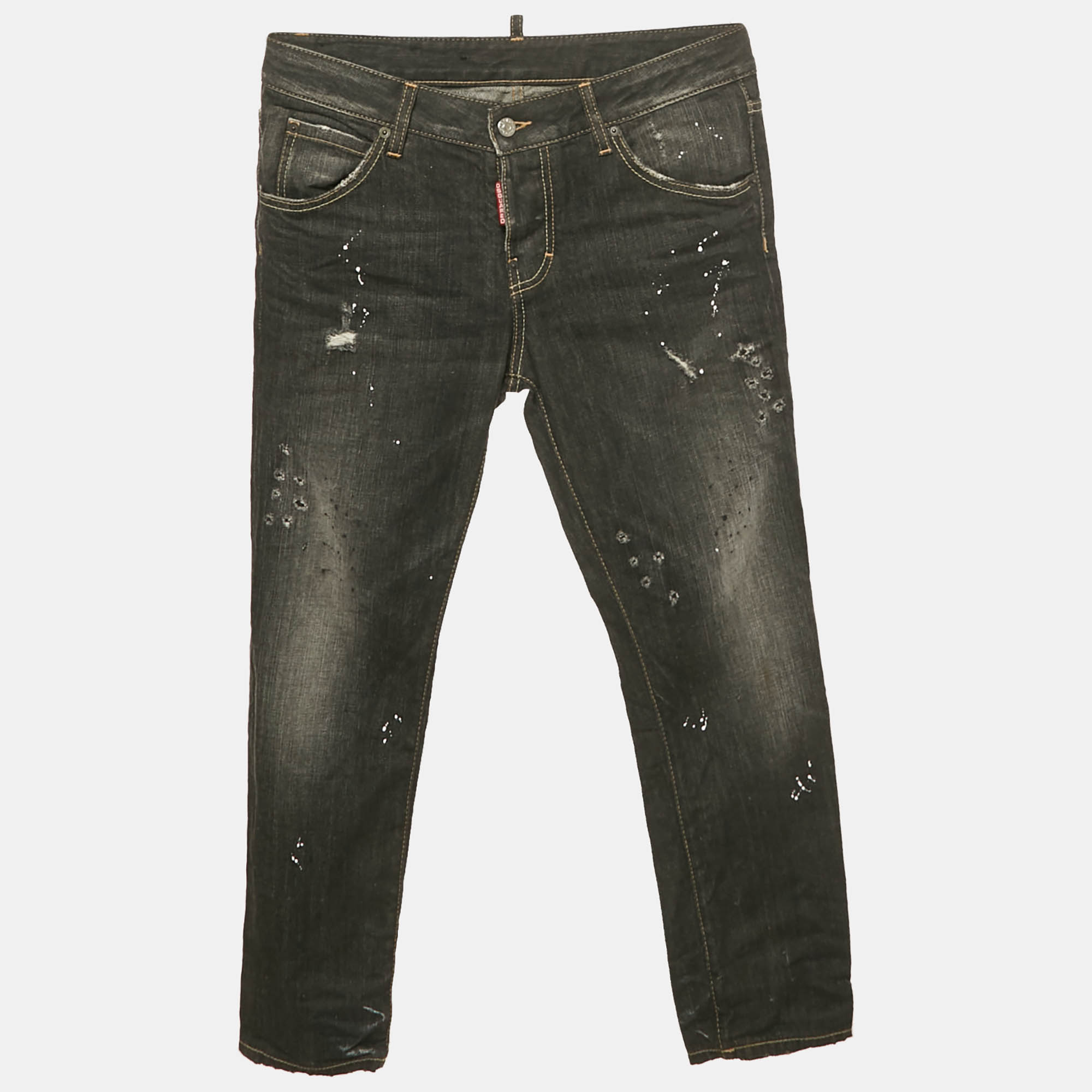 

Dsquared2 Black Paint Splash Faded Denim Low Waist Jeans XS Waist 31", Grey