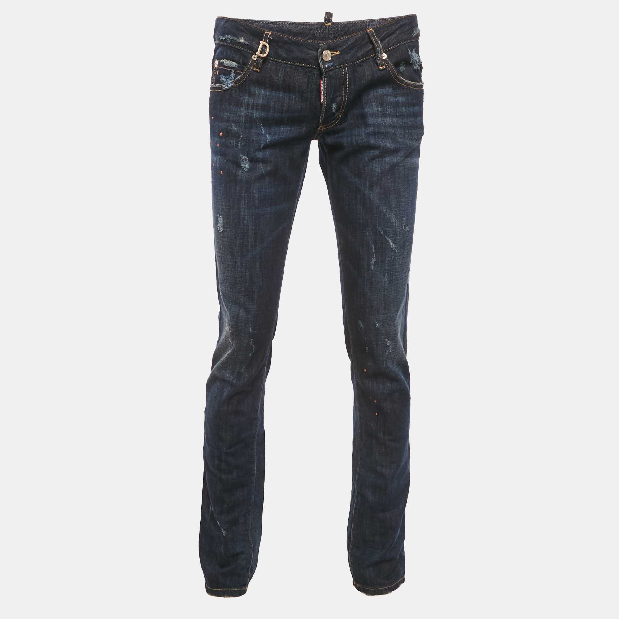 

Dsquared2 Blue Denim Paint Splattered Distressed Jeans S Waist 34"