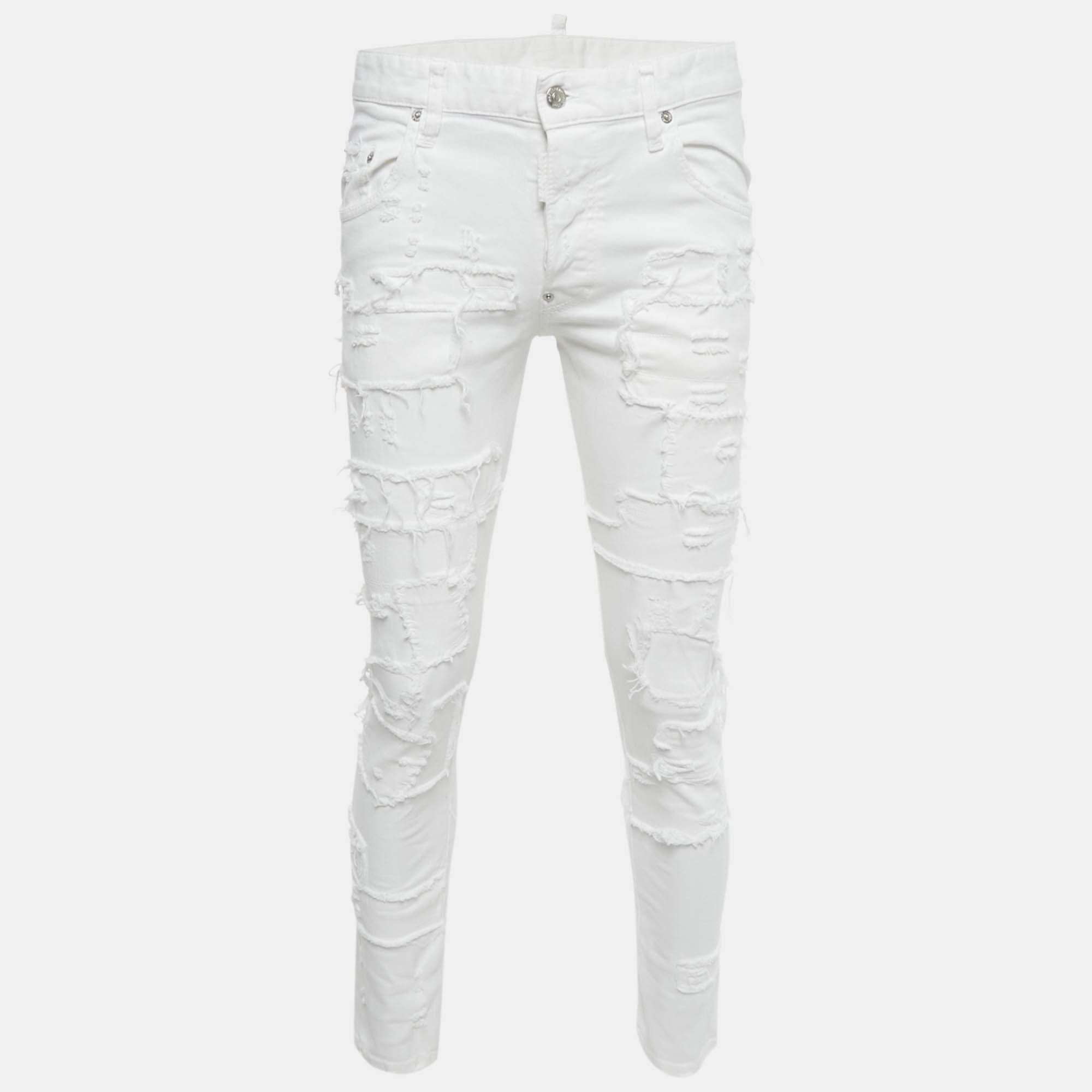 

Dsquared2 White Distressed Denim Skater Jeans M Waist 32"