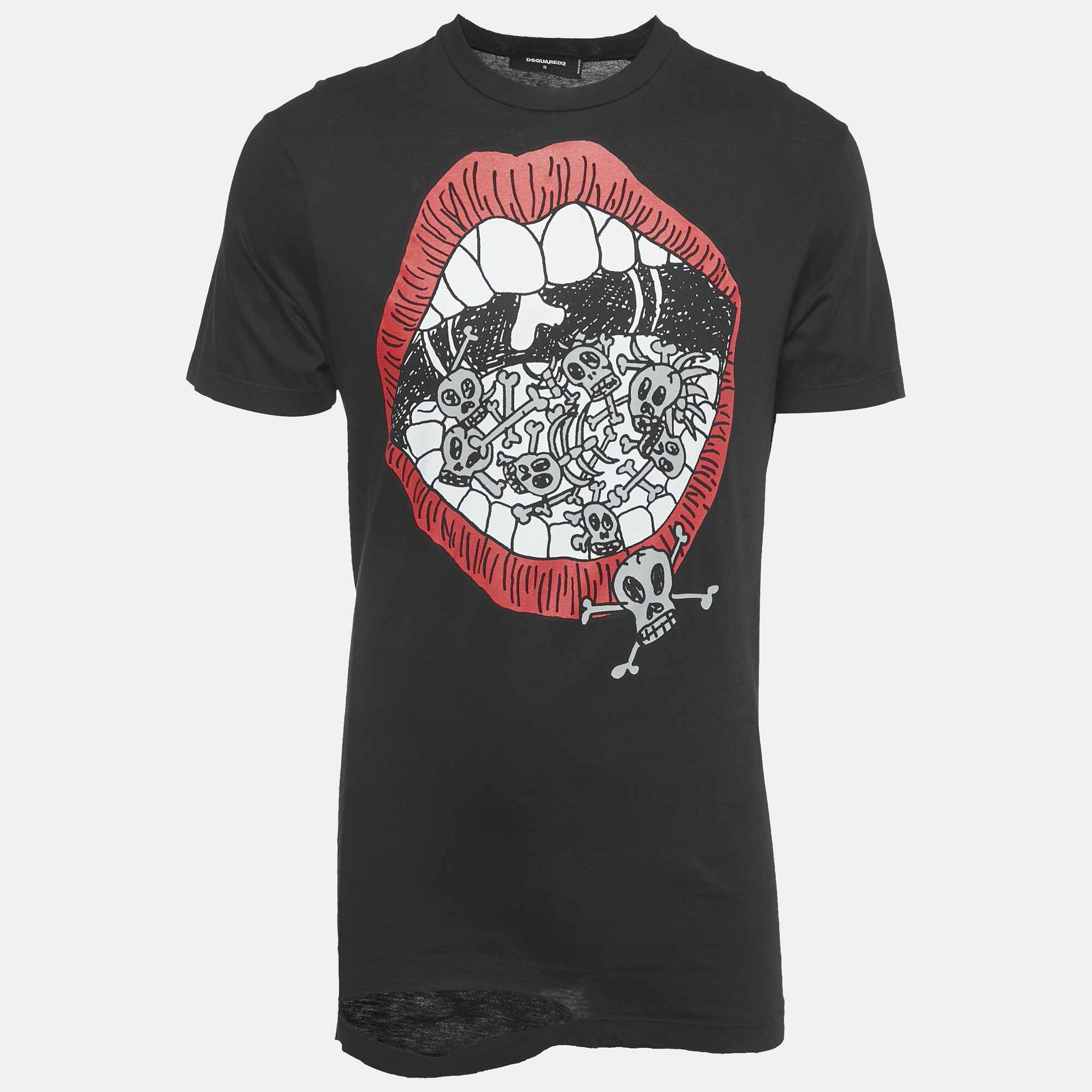 Pre-owned Dsquared2 Black Printed Jersey Long Cool Twisted Ripped T-shirt S