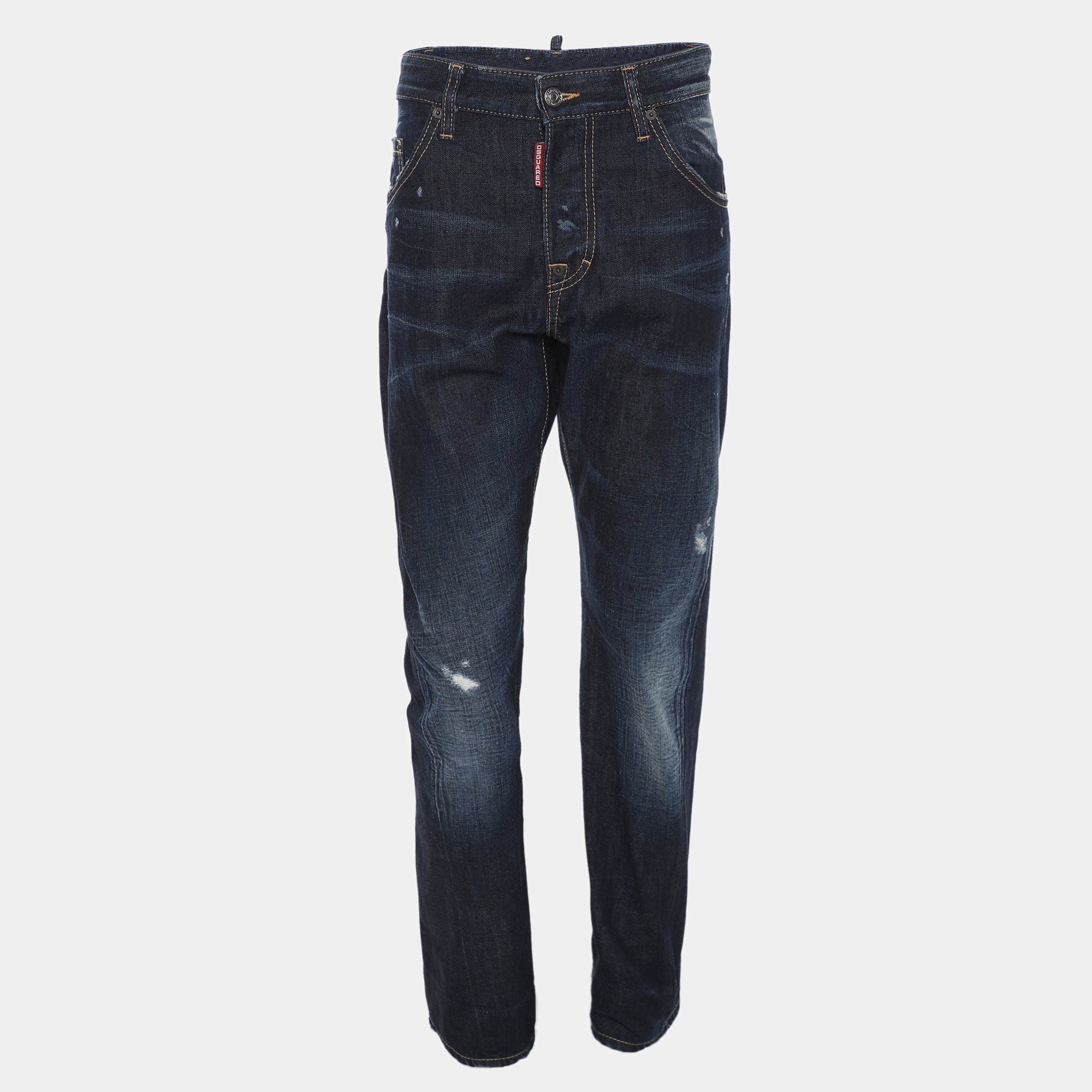Pre-owned Dsquared2 Indigo Blue Denim Distressed Jeans L
