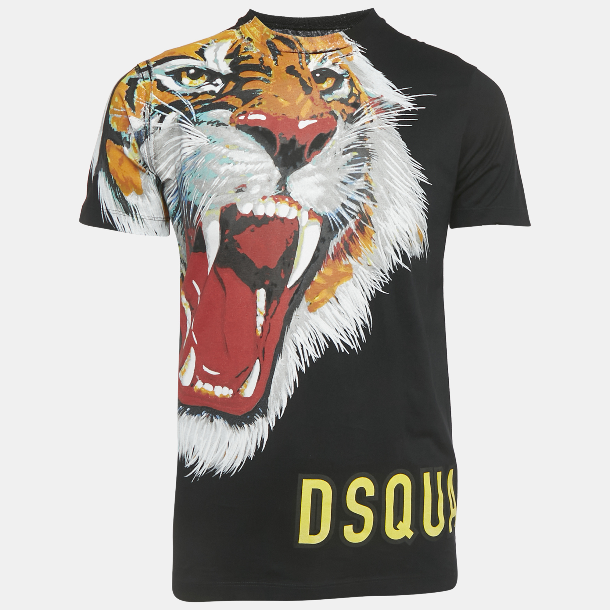 Dsquared2 Black Tiger Print Cotton Knit Crew Neck T-Shirt XXS