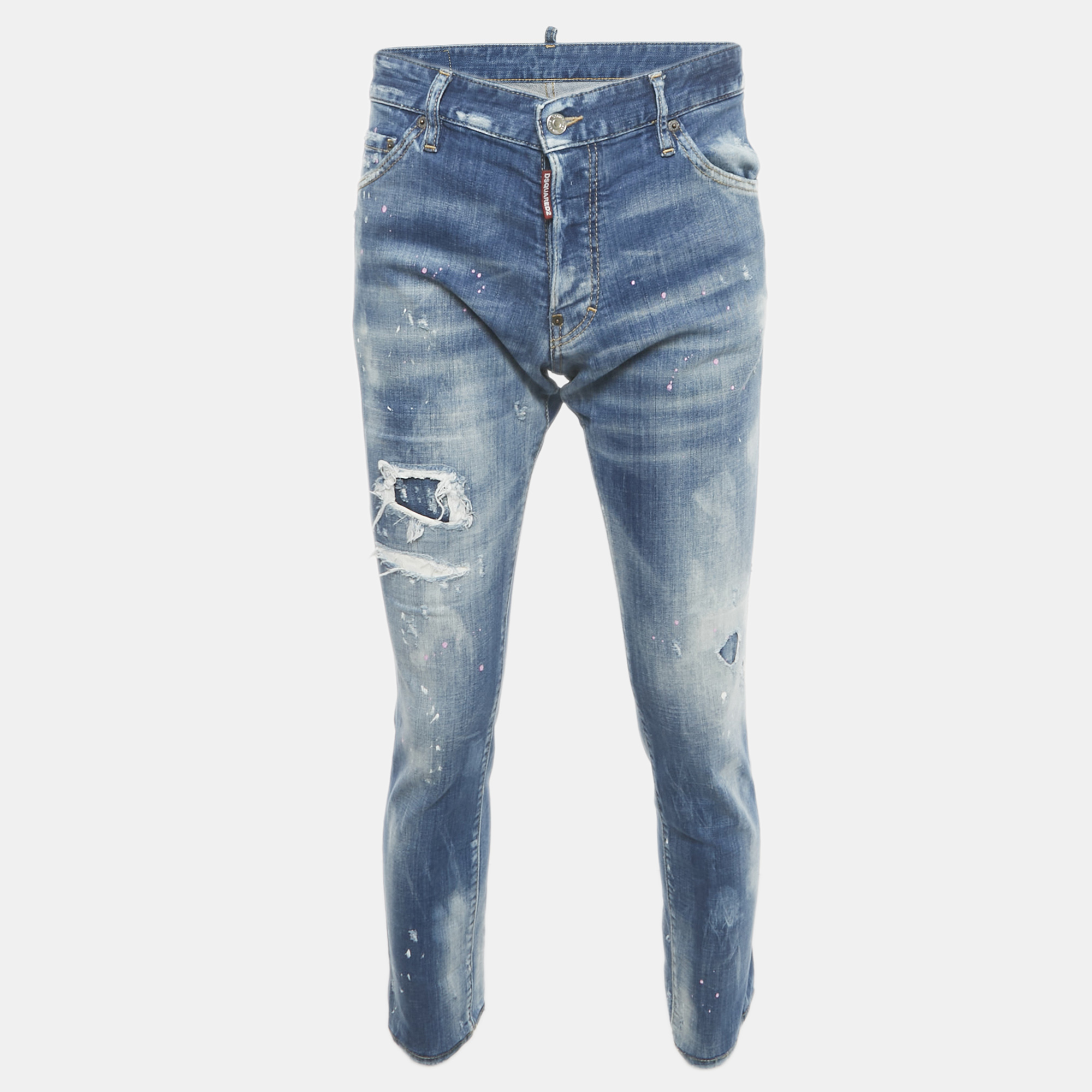 

Dsquared2 Blue Distressed Denim Cool Guy Jeans L Waist 36"