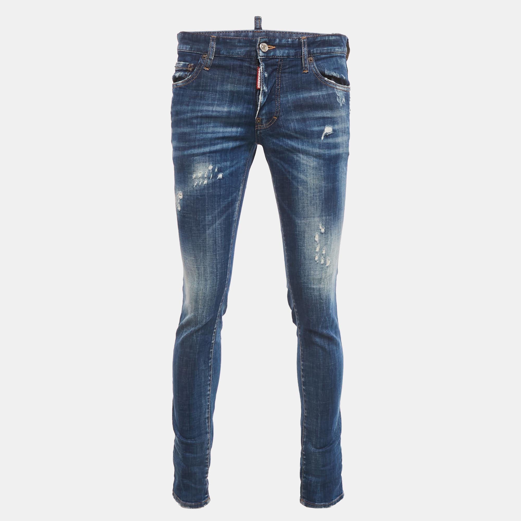 

Dsquared2 Blue Distressed Denim Slim Jeans L Waist 33"