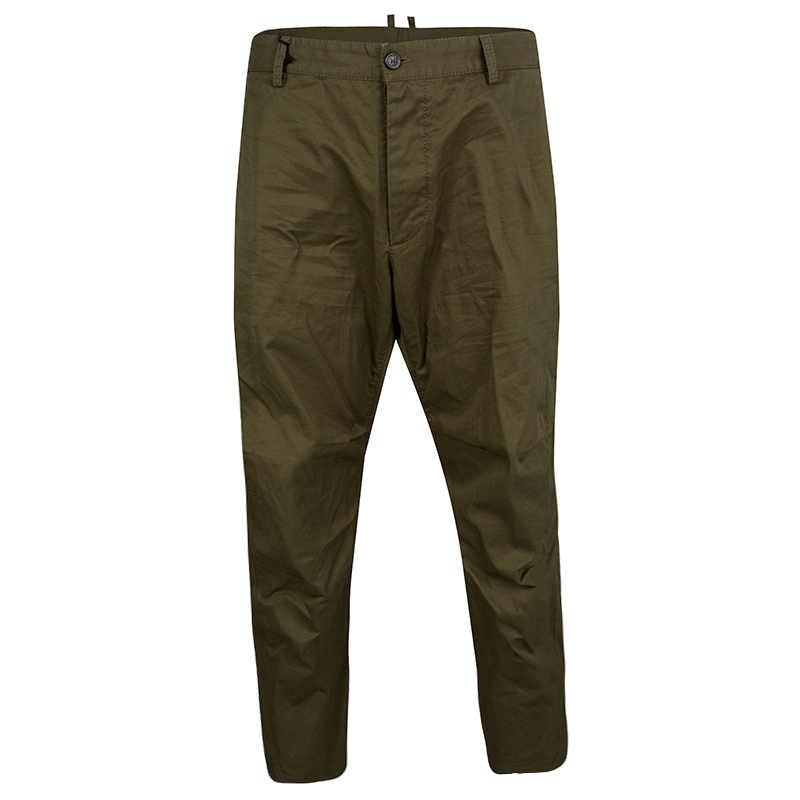 Dsquared2 Khaki Green Cotton Cropped Pants XXL