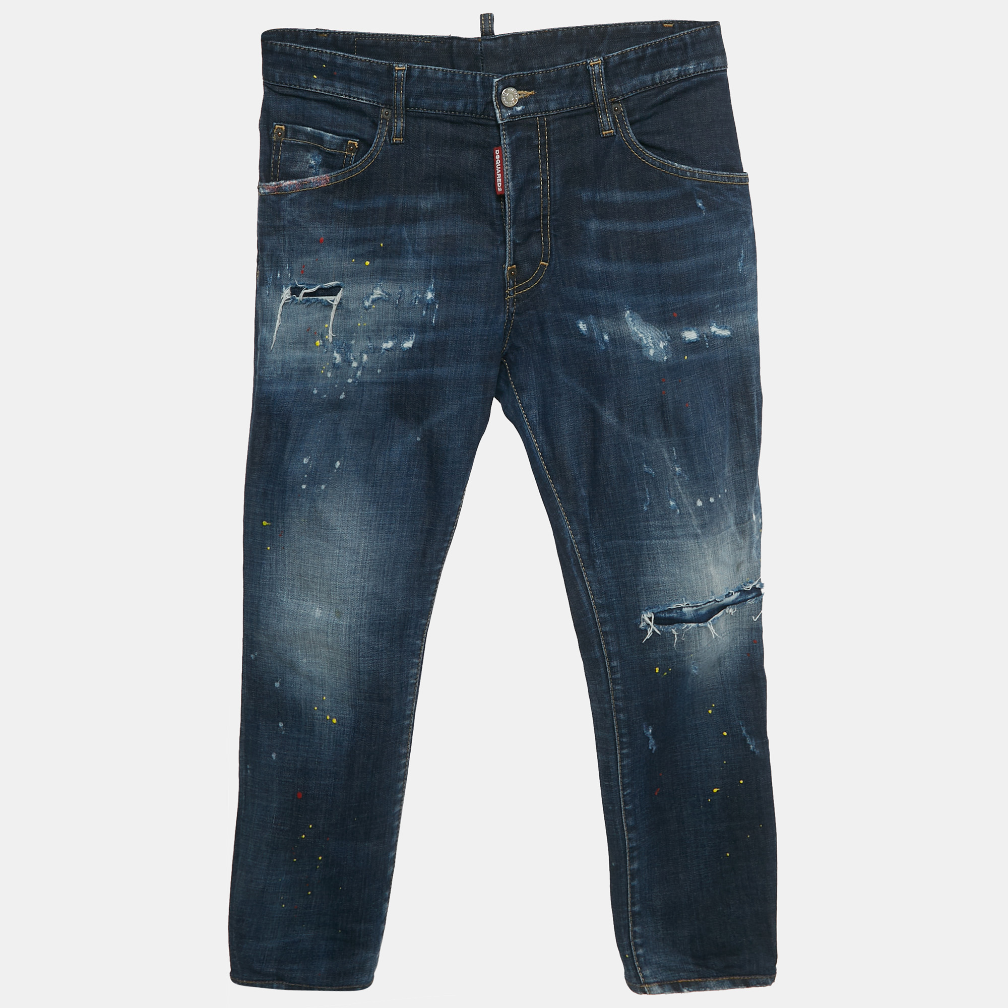 

Dsquared2 Blue Denim Distressed Straight Fit Jeans M/Waist 32"