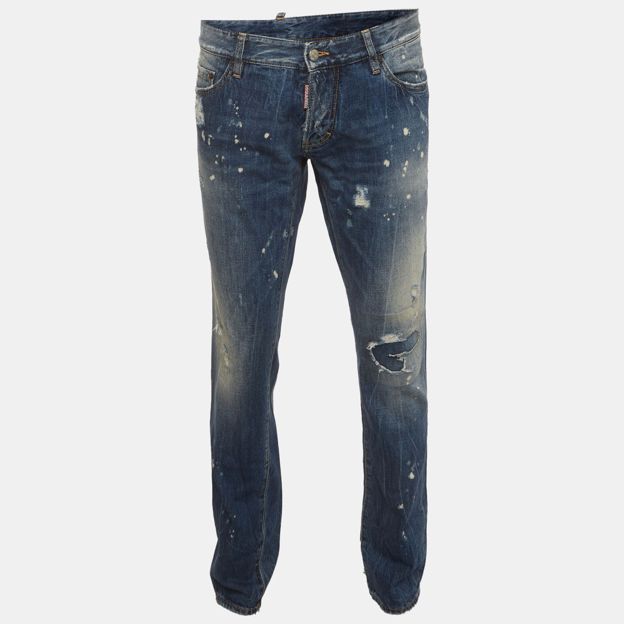 

Dsquared2 Blue Paint Splatter Denim Ripped Distressed Jeans XL/Waist 37"