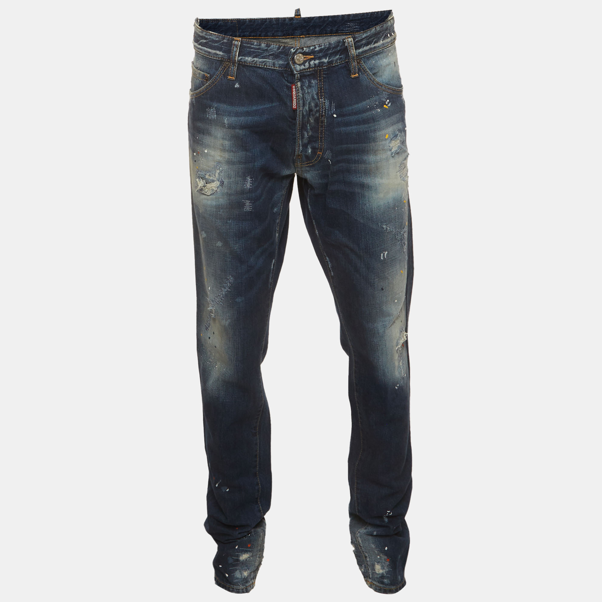 

Dsquared2 Blue Paint Splatter Distressed Denim Jeans XL/Waist 38"