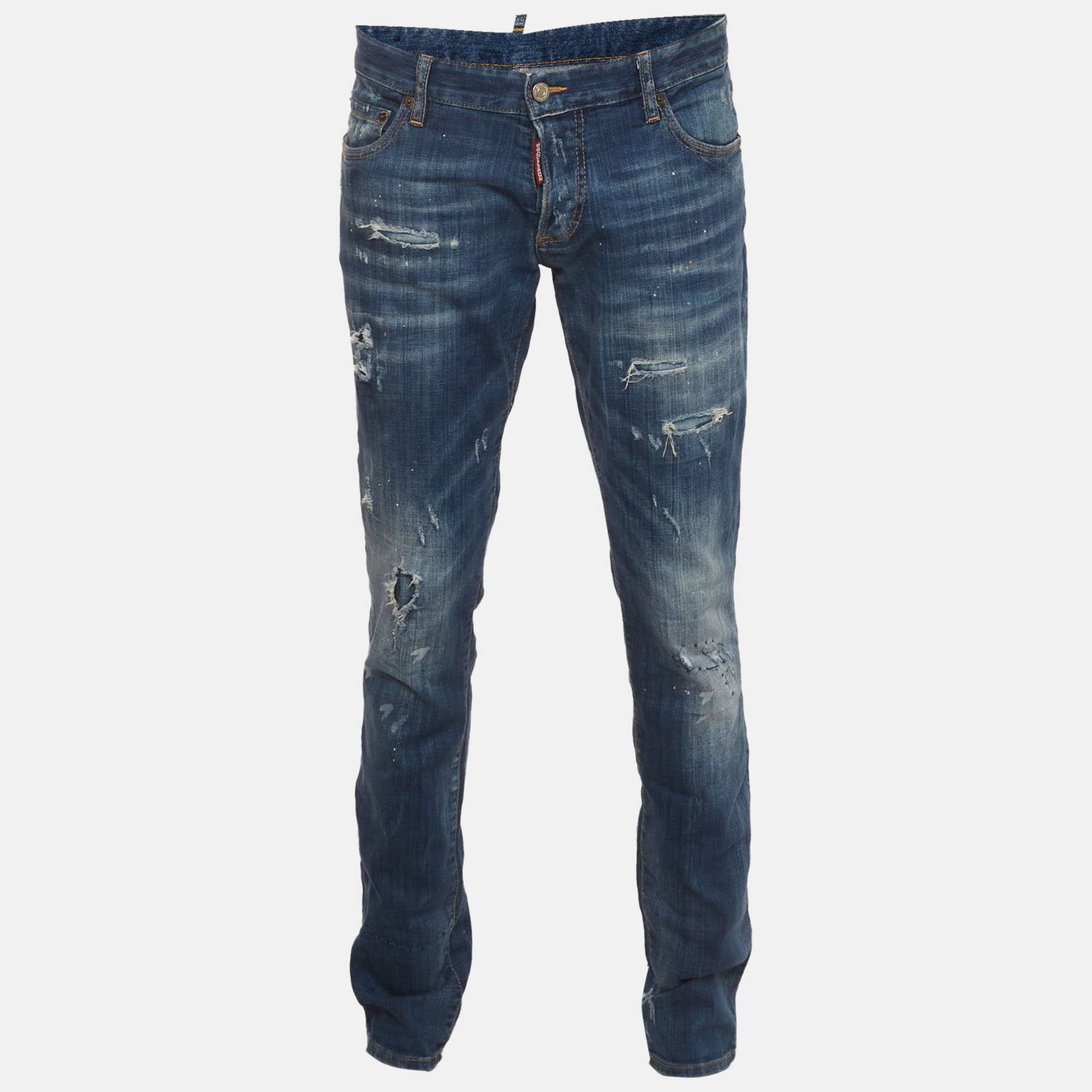 

Dsquared2 Blue Paint Splatter Distressed Denim Slim Fit Jeans XL/Waist 38"