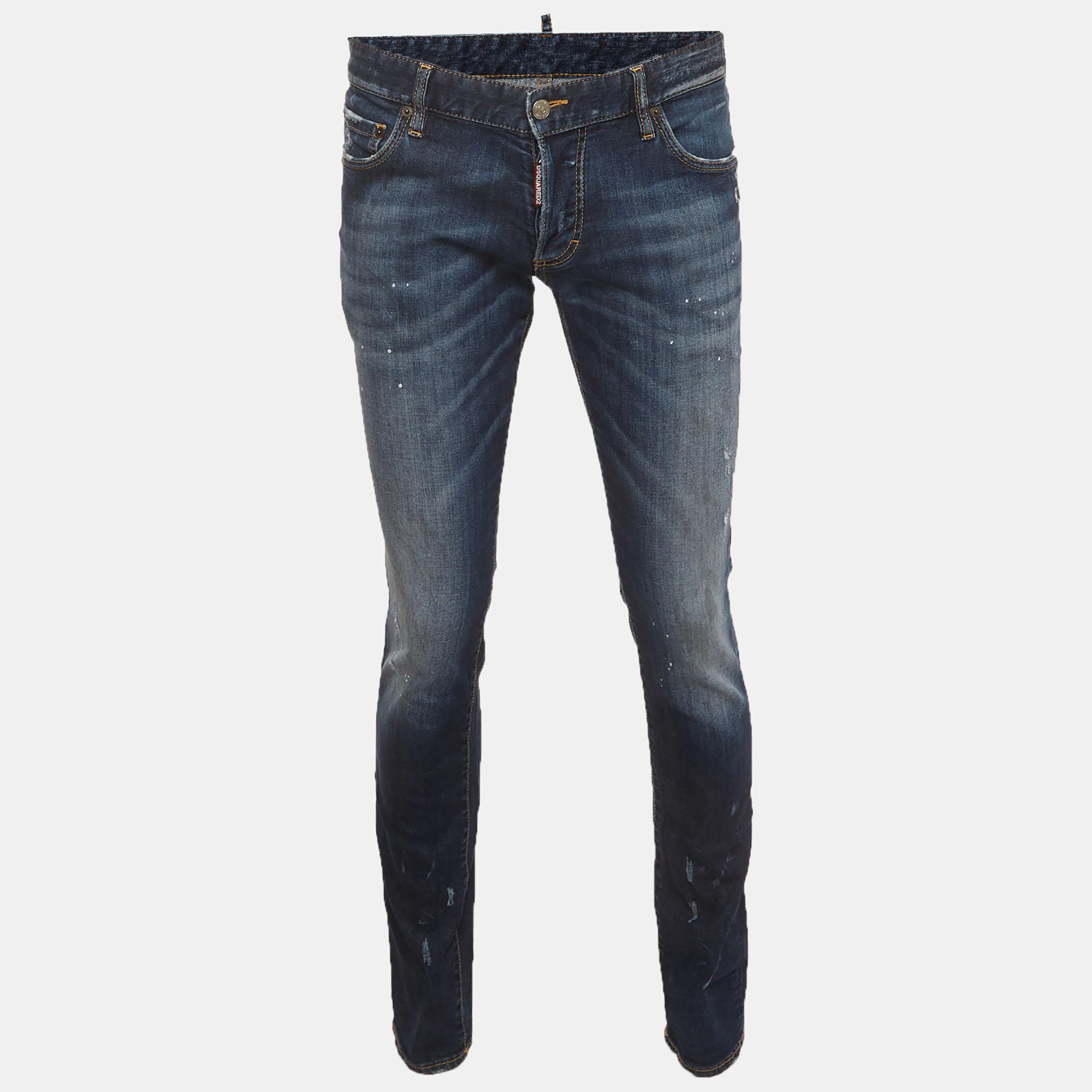 

Dsquared2 Blue Paint Splattered Distressed Denim Slim Fit Jeans XL/Waist 36"